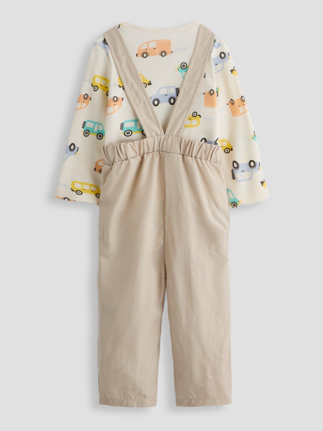 Image 2 of 4 of The Very Collection Transport Print Long Sleeve Tshirt And Dungaree Set - Cream