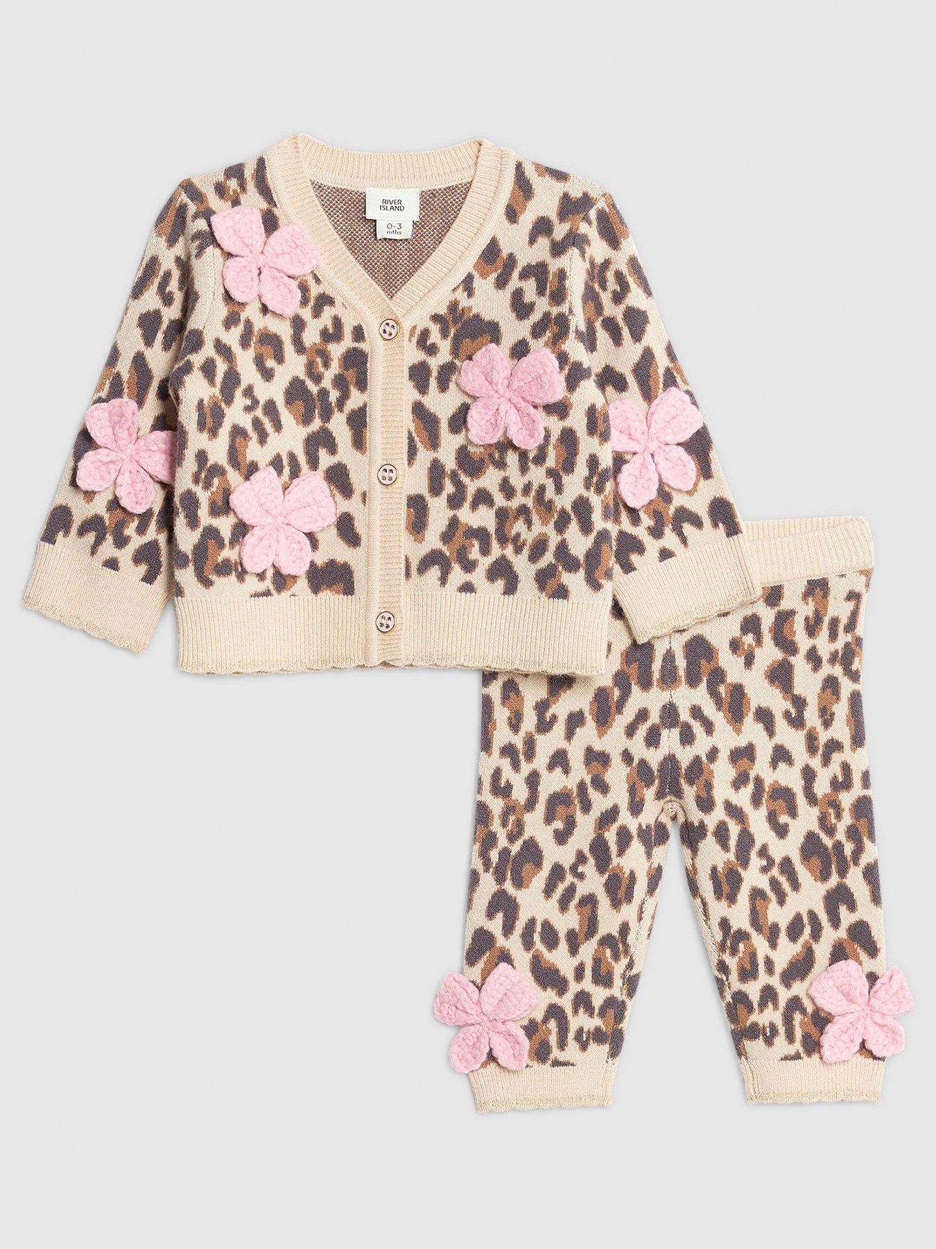 River Island Baby Girls Leopard Bow Cardigan Set - Beige