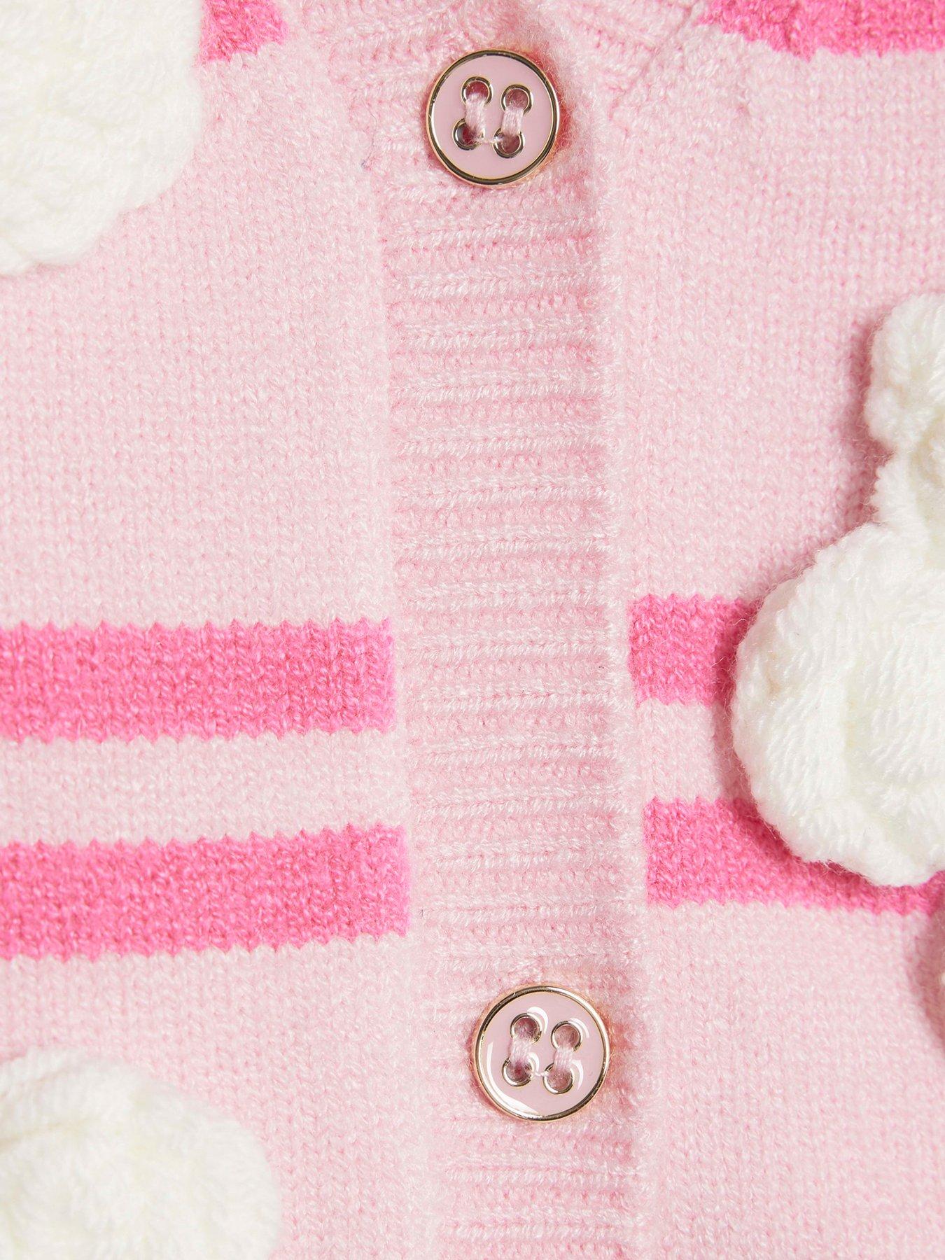 Image 5 of 5 of River Island Baby Girls Stripe Flower Cardigan Set - Pink