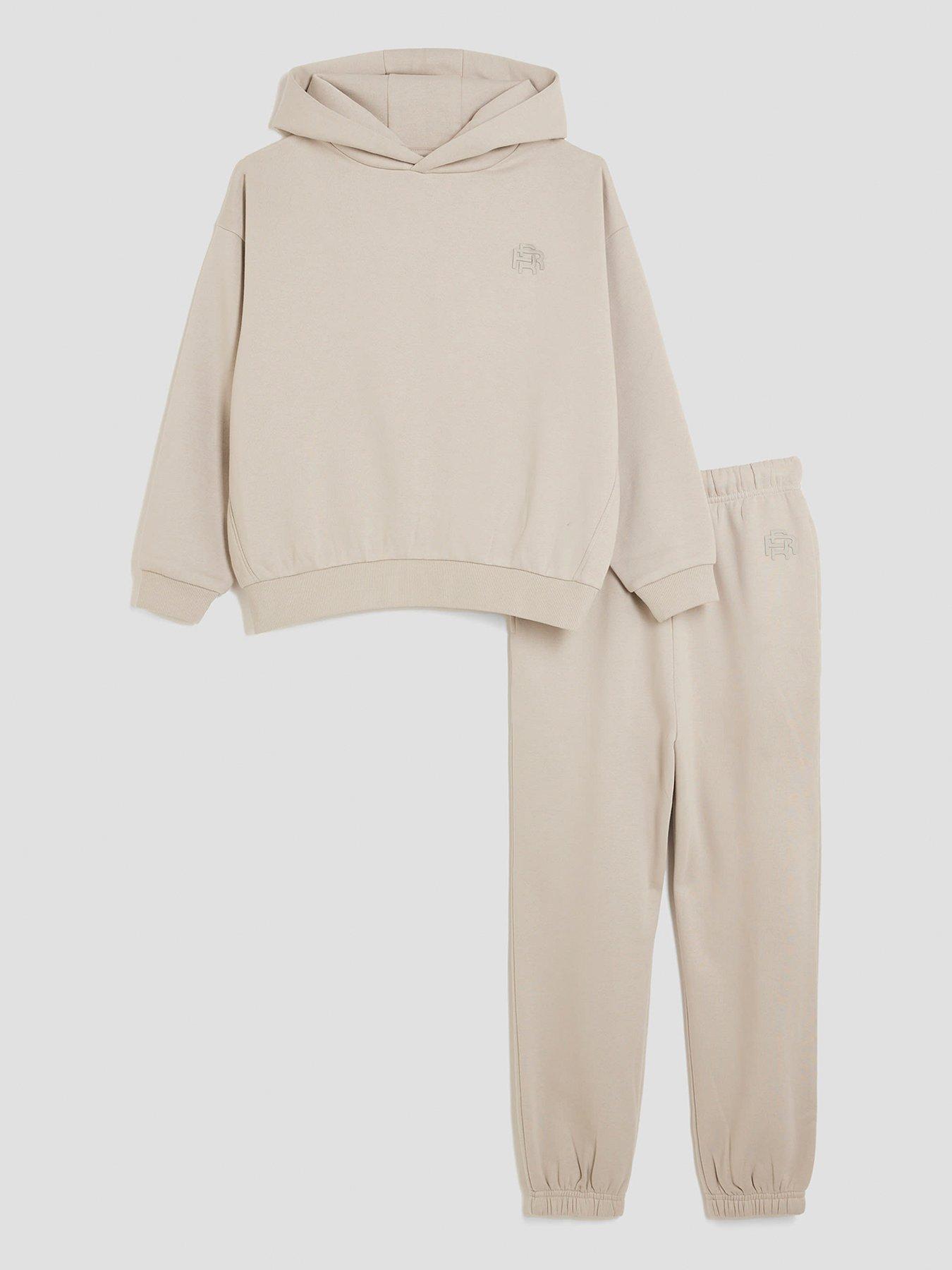  image of river-island-older-boys-rr-hoodie-and-joggers-set-beige