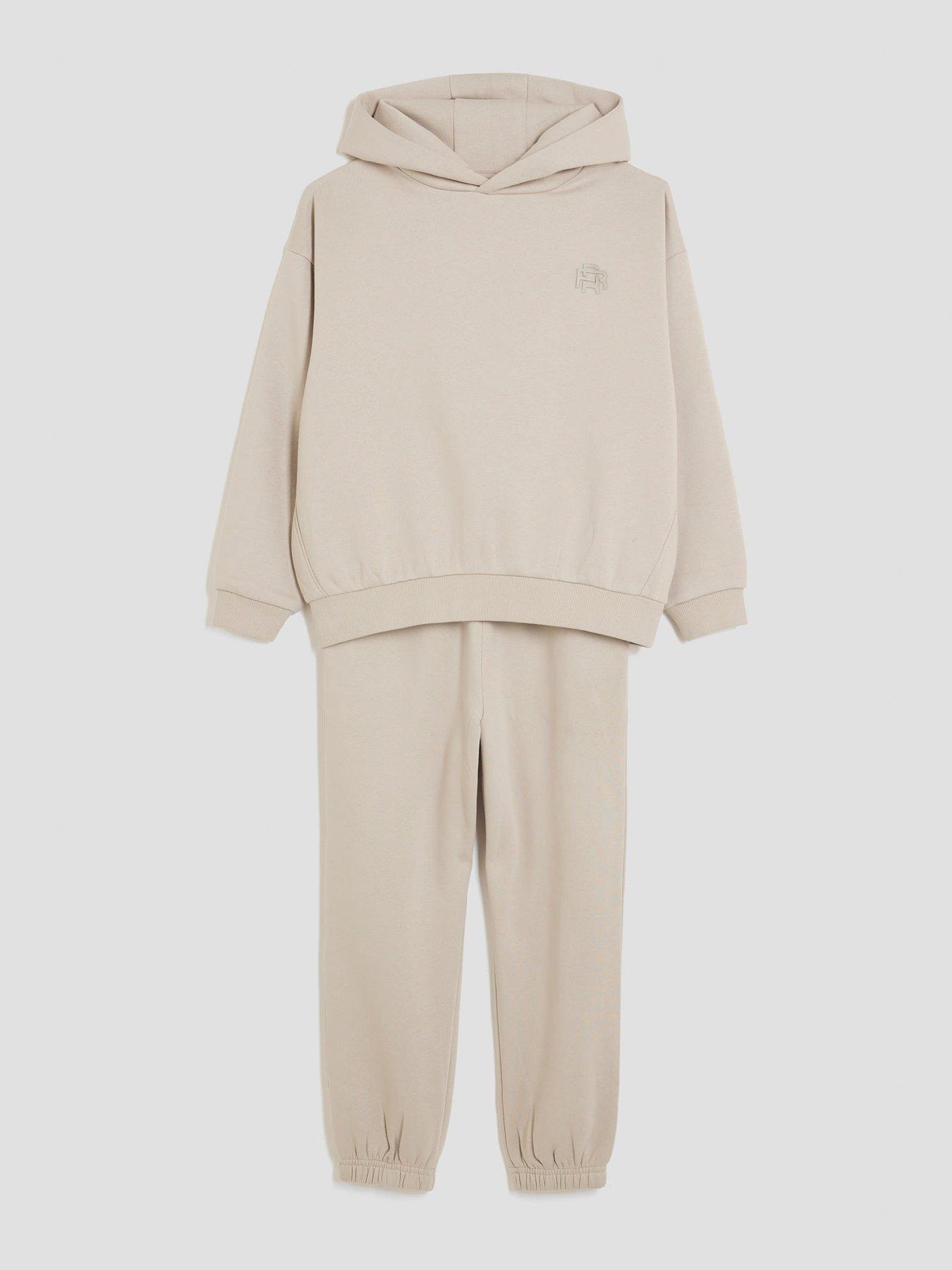 image of river-island-older-boys-rr-hoodie-and-joggers-set-beige