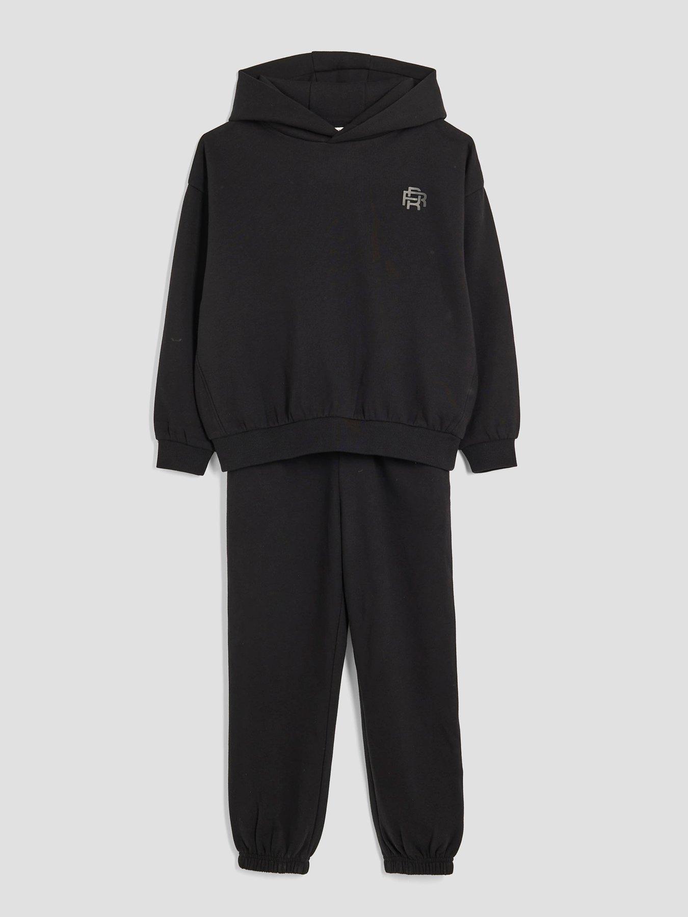  image of river-island-older-boys-essentials-hoodie-and-joggers-set-black