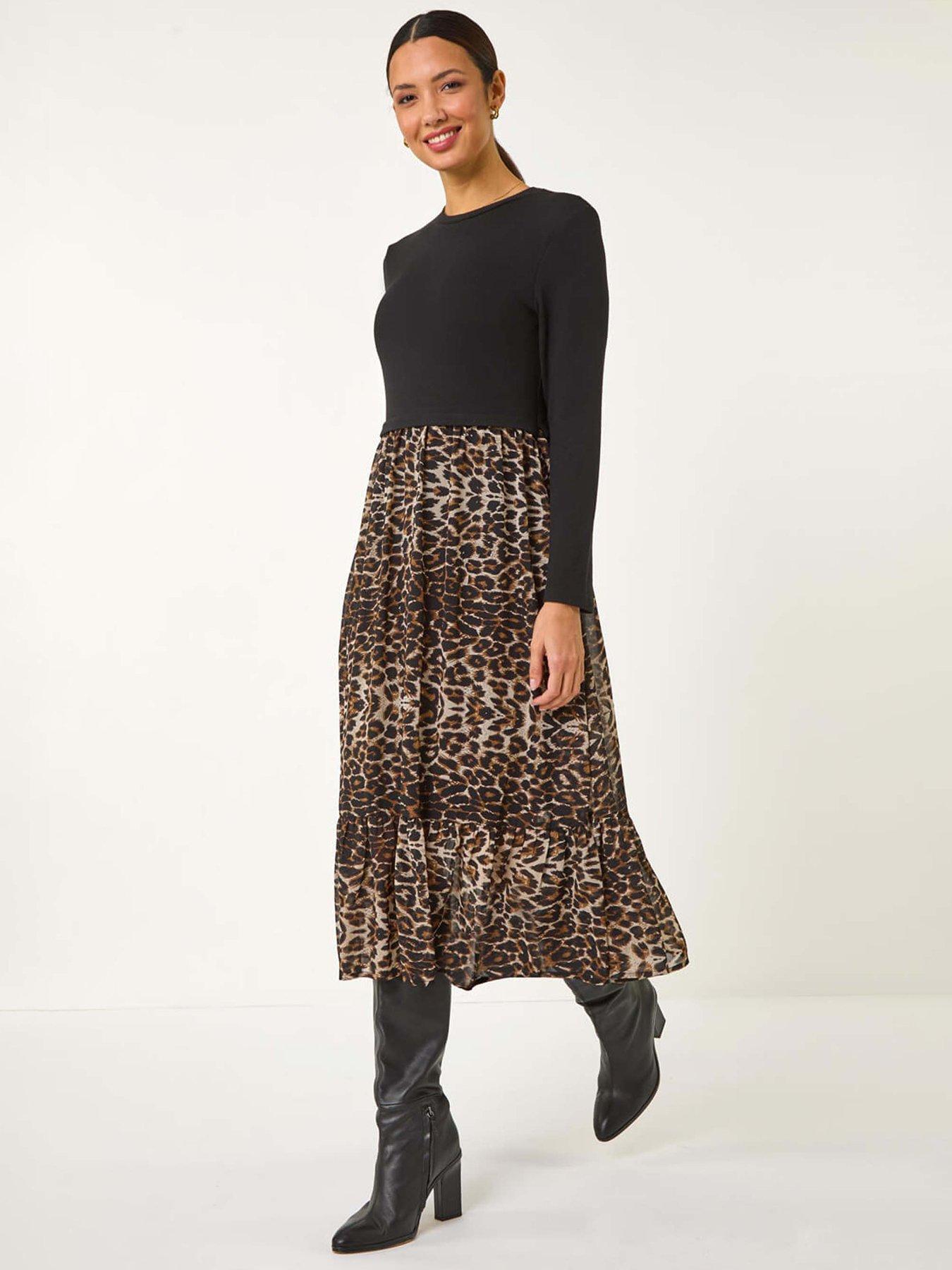 undefined 2 In 1 Animal Print Stretch Midi Dress - Beige