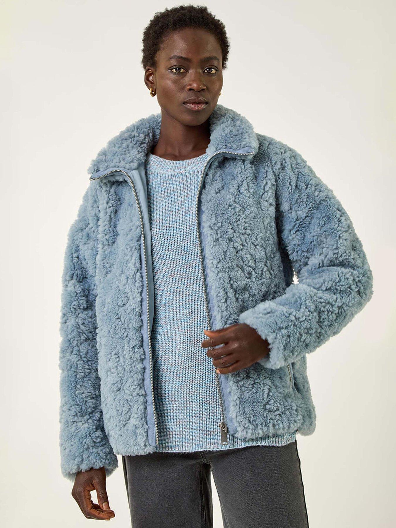 Roman Teddy Borg Bomber Coat - Light Blue