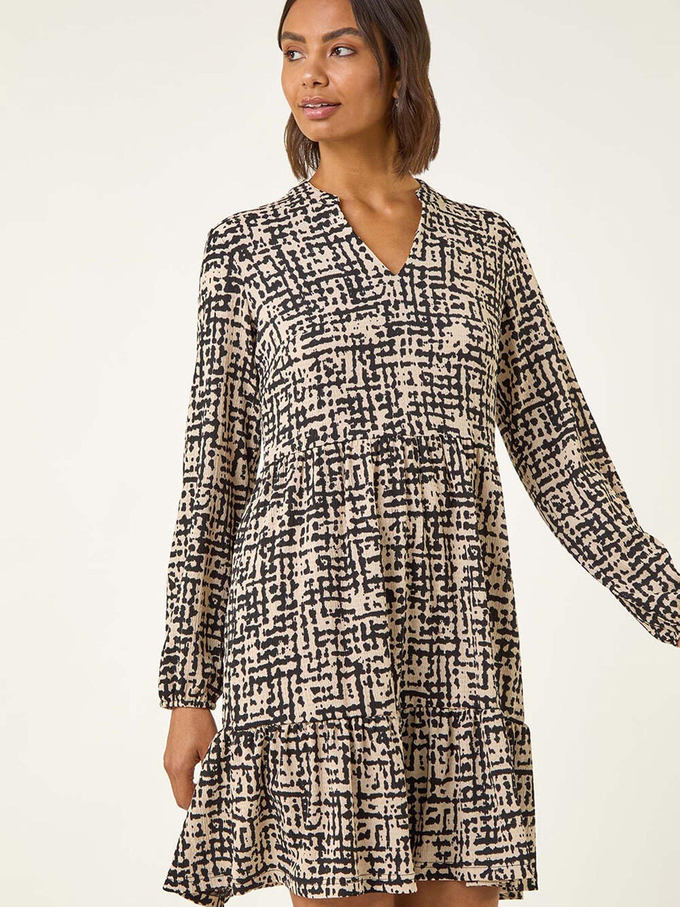 Image 3 of 5 of Roman Textured Geo Print Smock Dress - Stone