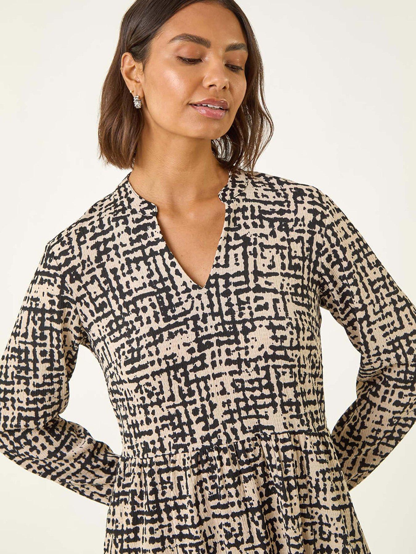 Image 4 of 5 of Roman Textured Geo Print Smock Dress - Stone