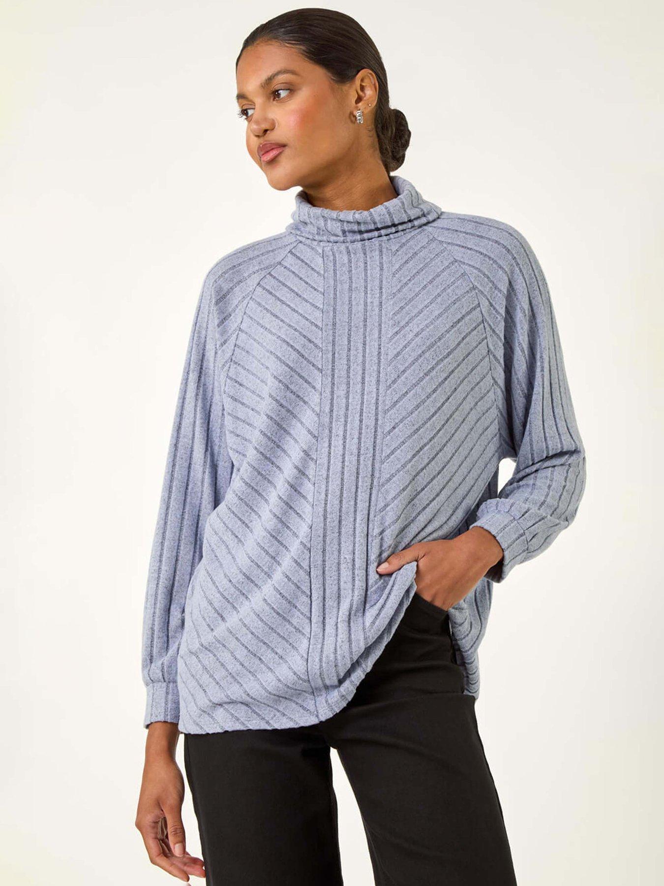 Roman Textured Stripe Cowl Neck Top - Light Blue