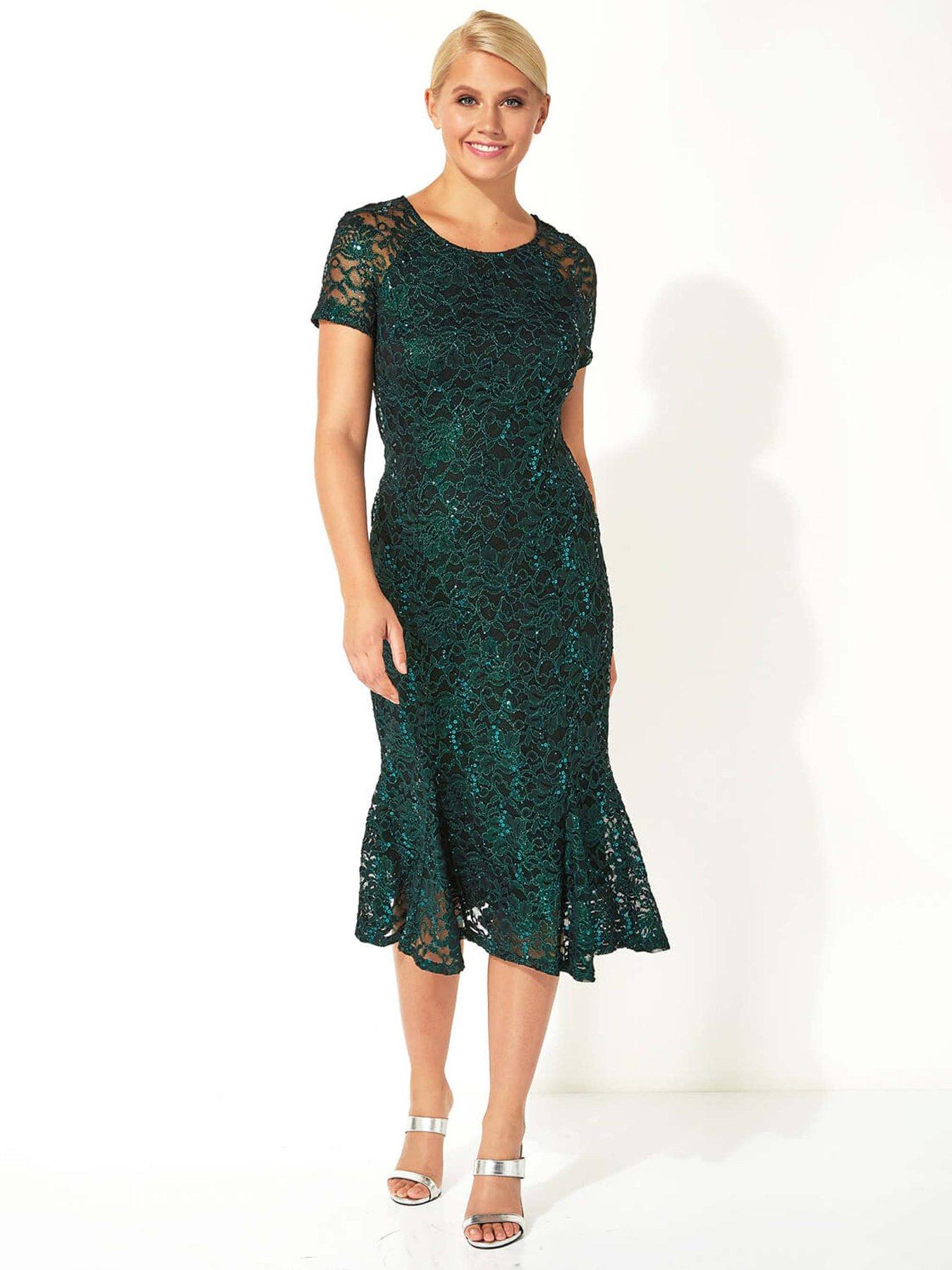 undefined Metallic Lace Sequin Midi Dress - Green