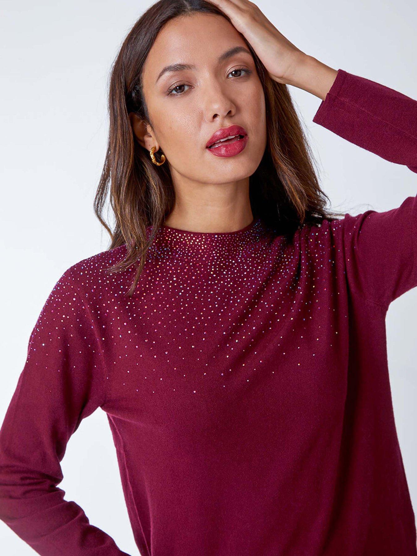 Image 4 of 5 of Roman Diamante Long Sleeve Jumper - Bordeaux