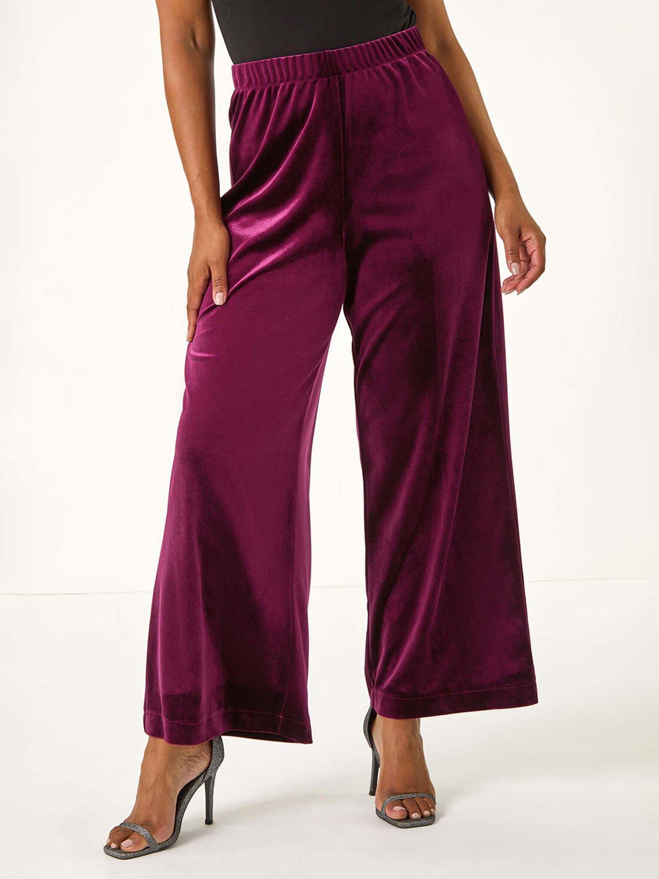  image of roman-petite-wide-leg-velvet-stretch-trouser-plum