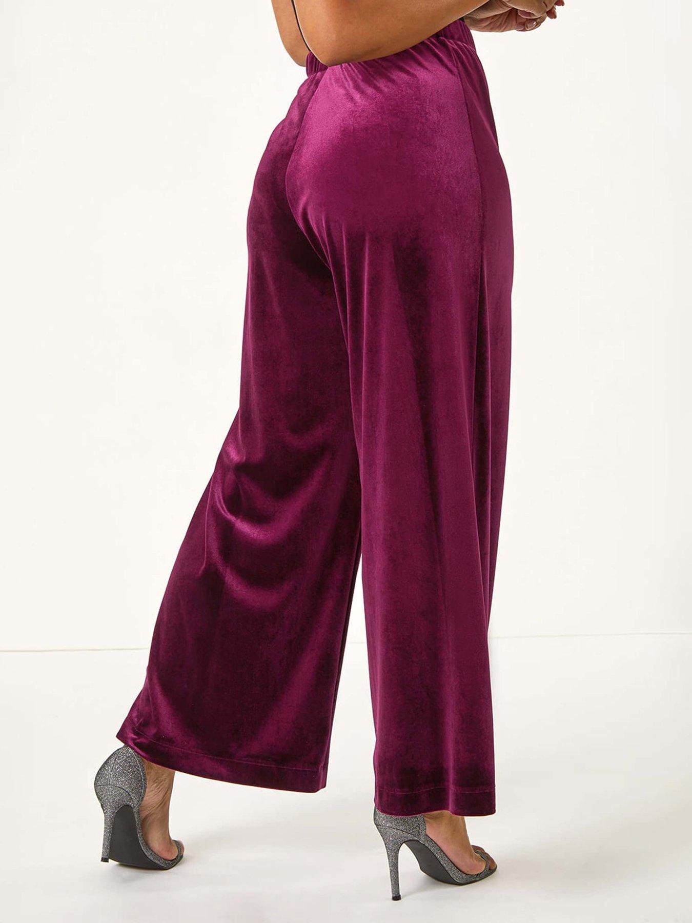  image of roman-petite-wide-leg-velvet-stretch-trouser-plum