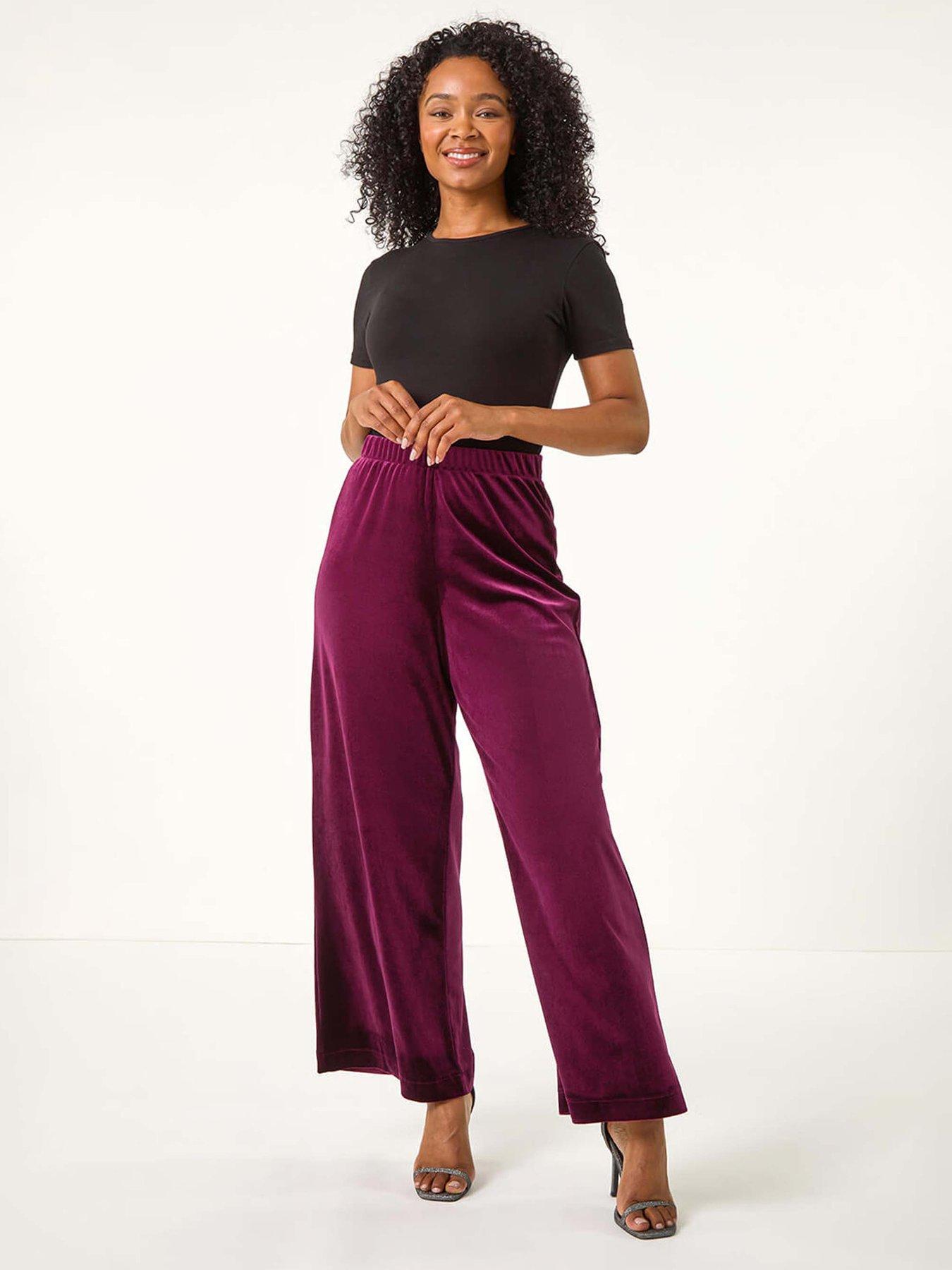  image of roman-petite-wide-leg-velvet-stretch-trouser-plum
