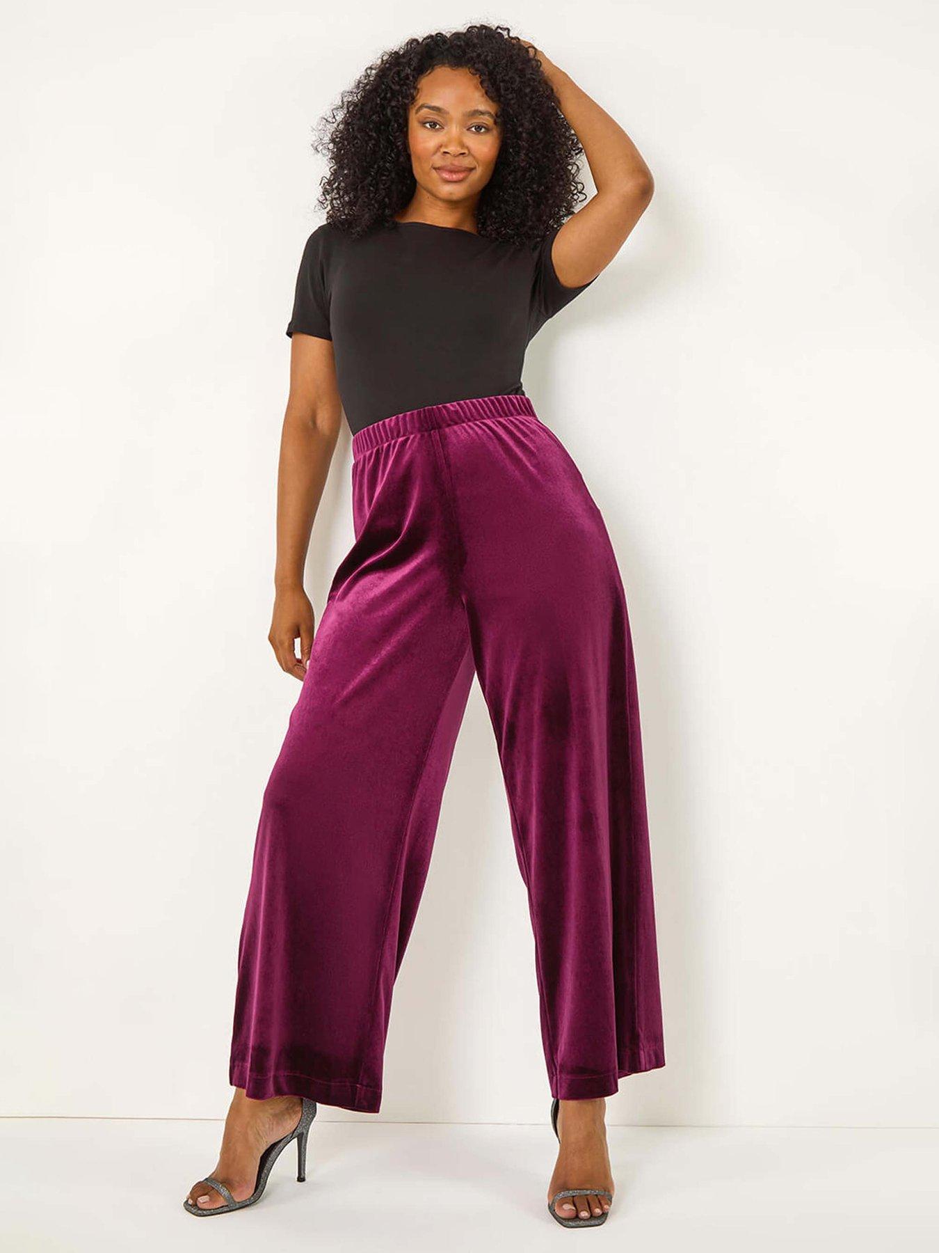  image of roman-petite-wide-leg-velvet-stretch-trouser-plum