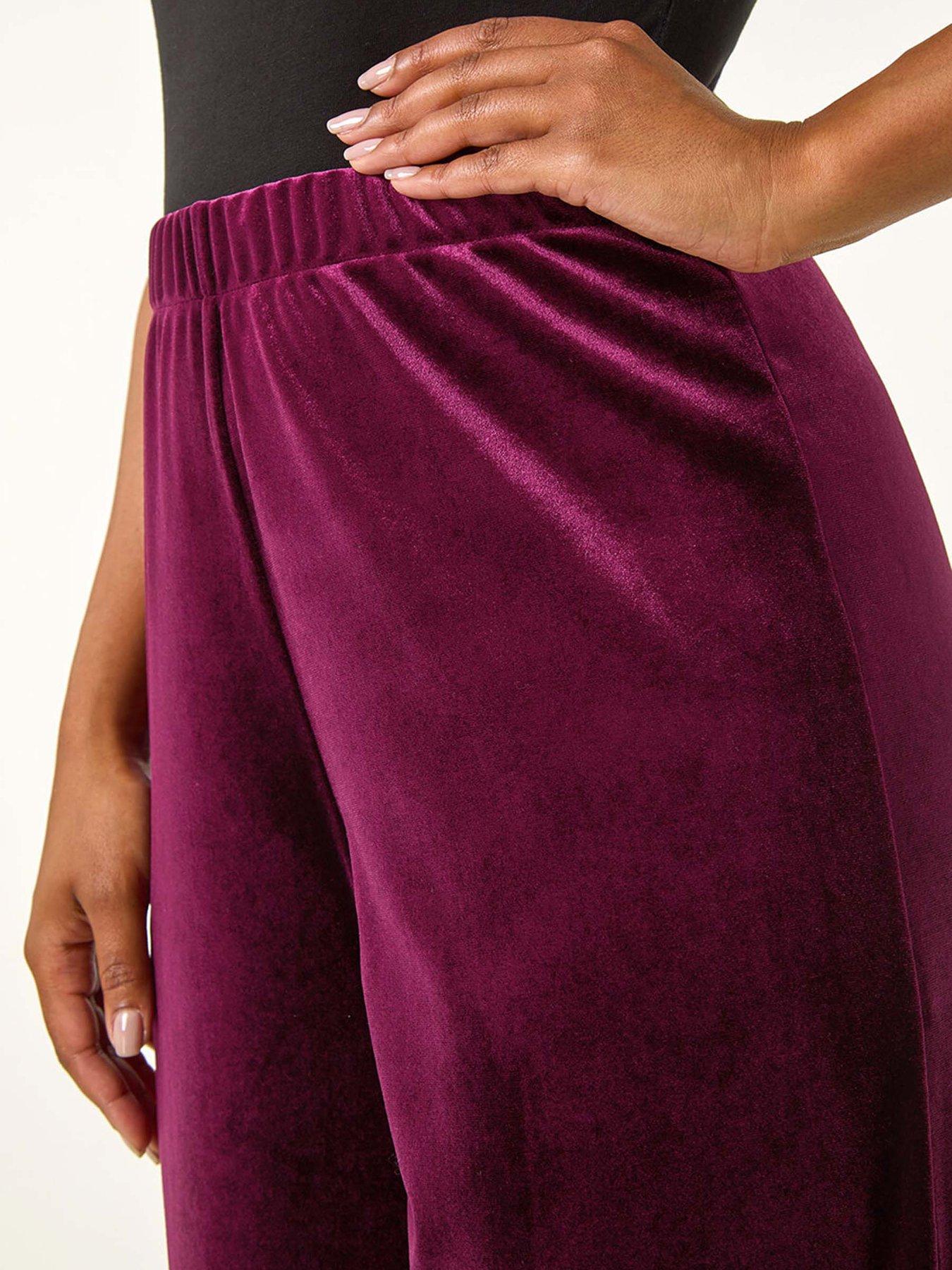 image of roman-petite-wide-leg-velvet-stretch-trouser-plum