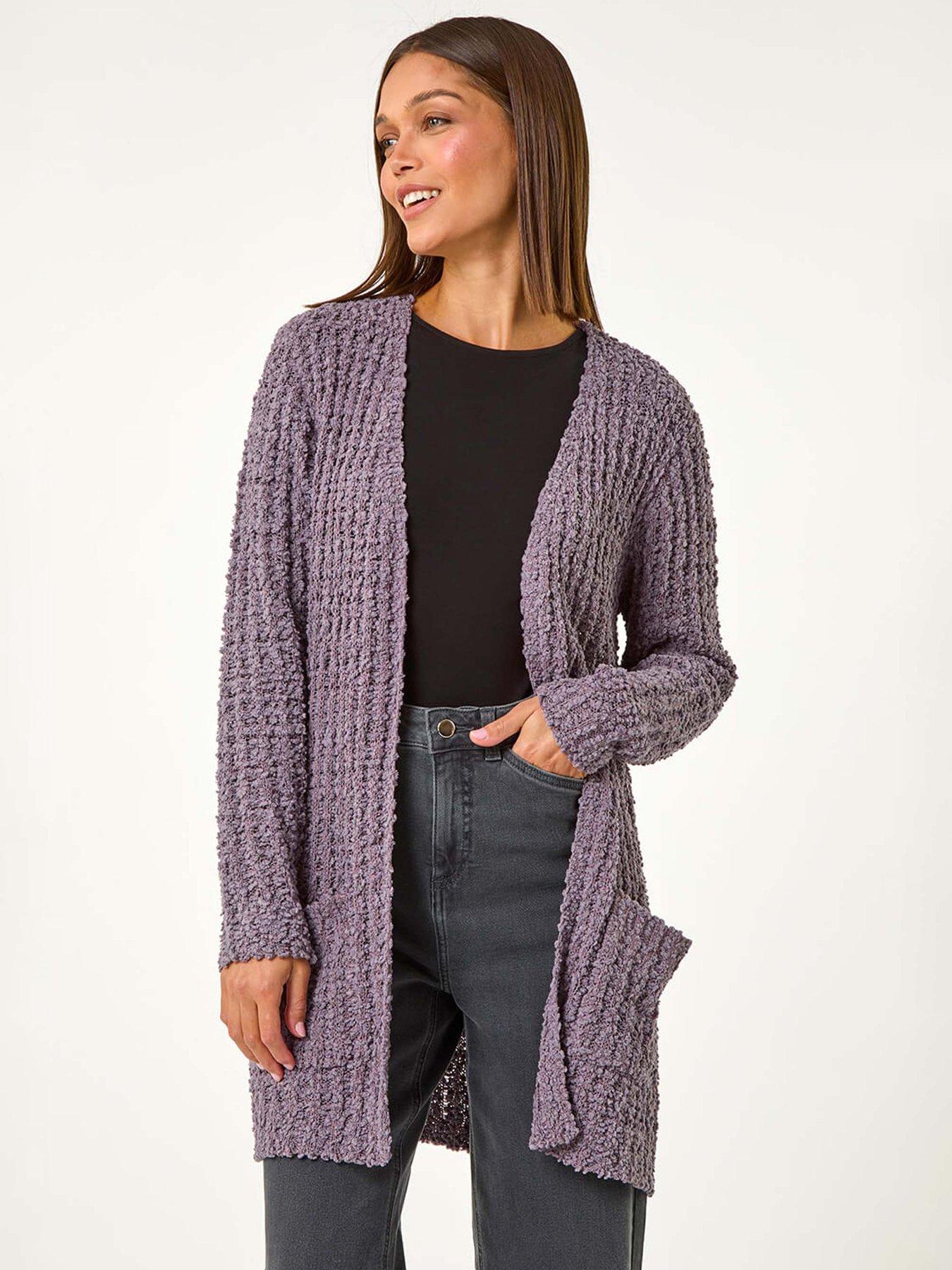 undefined Popcorn Textured Longline Cardigan - Ash