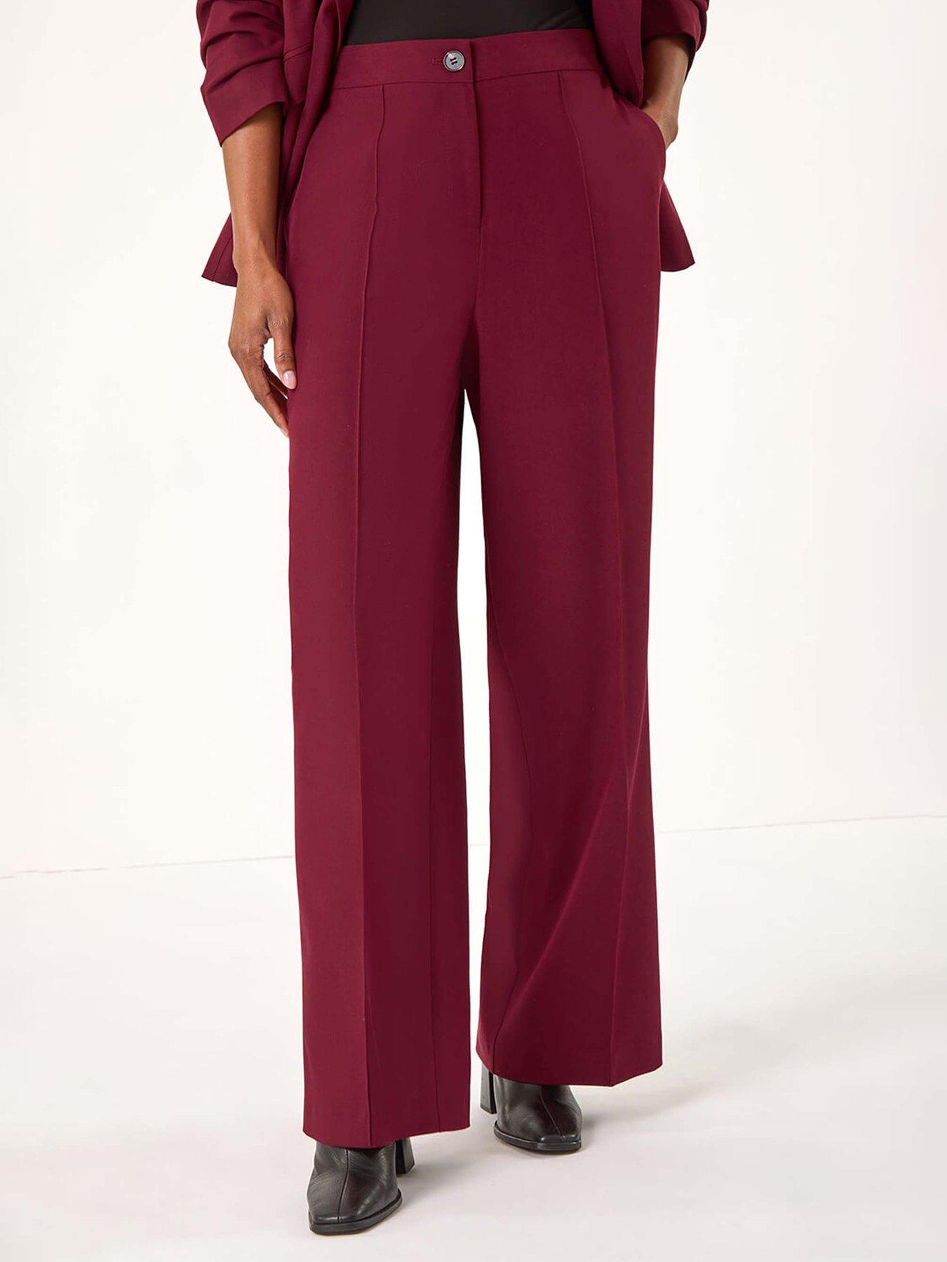undefined Wide Leg Relaxed Fit Trousers - Wine