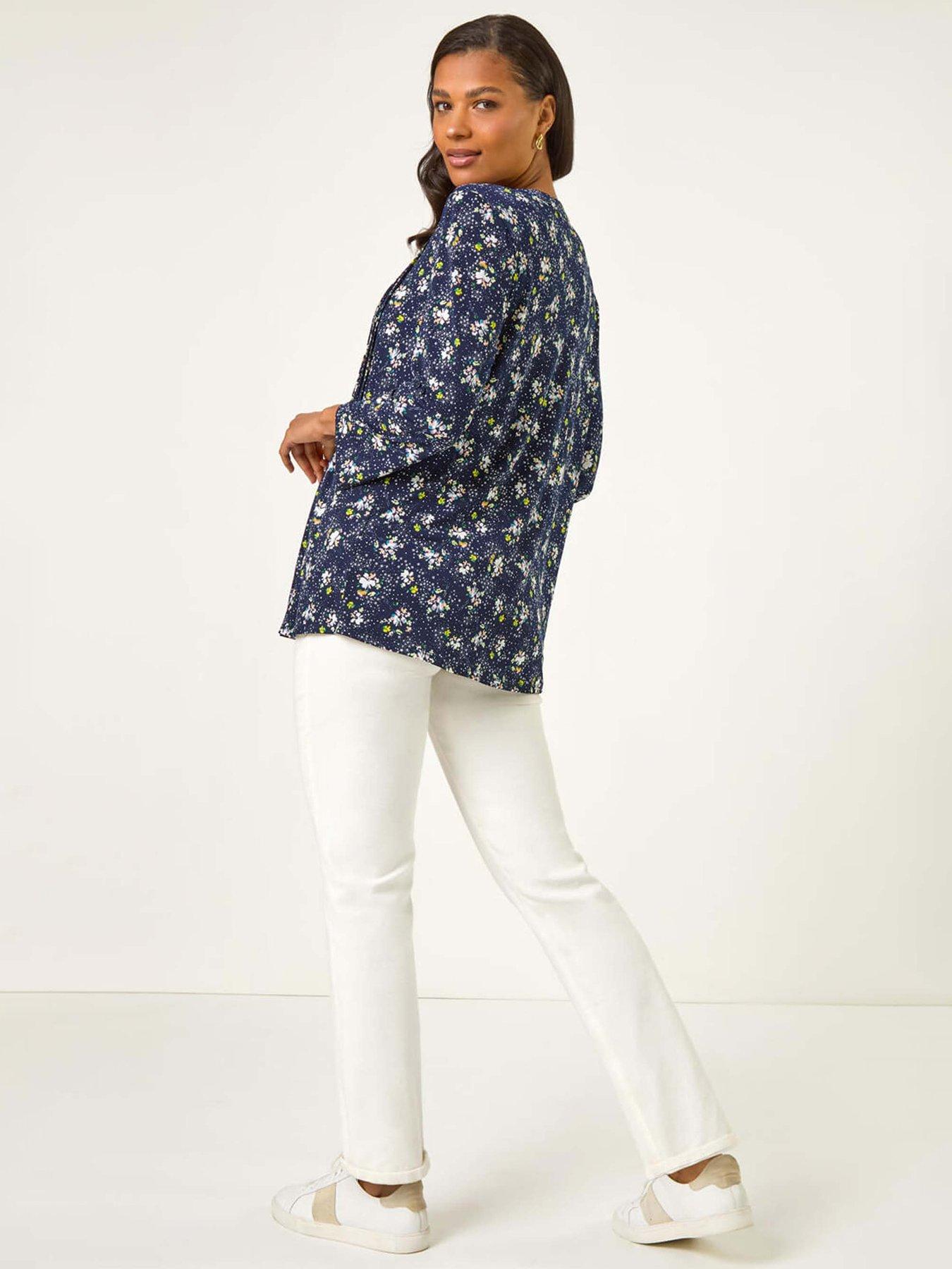  image of roman-ditsy-floral-print-stretch-shirt-navy
