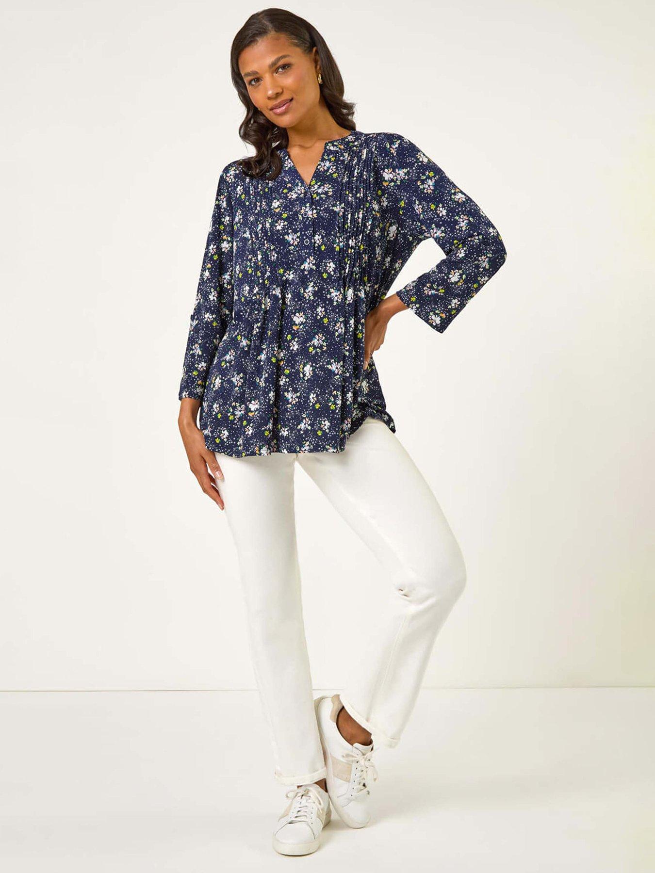  image of roman-ditsy-floral-print-stretch-shirt-navy