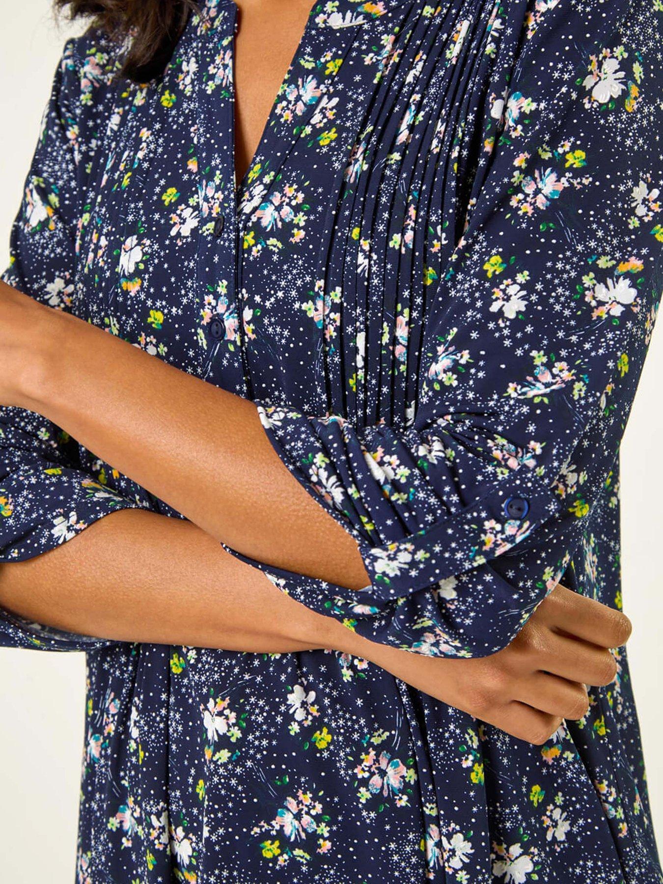  image of roman-ditsy-floral-print-stretch-shirt-navy