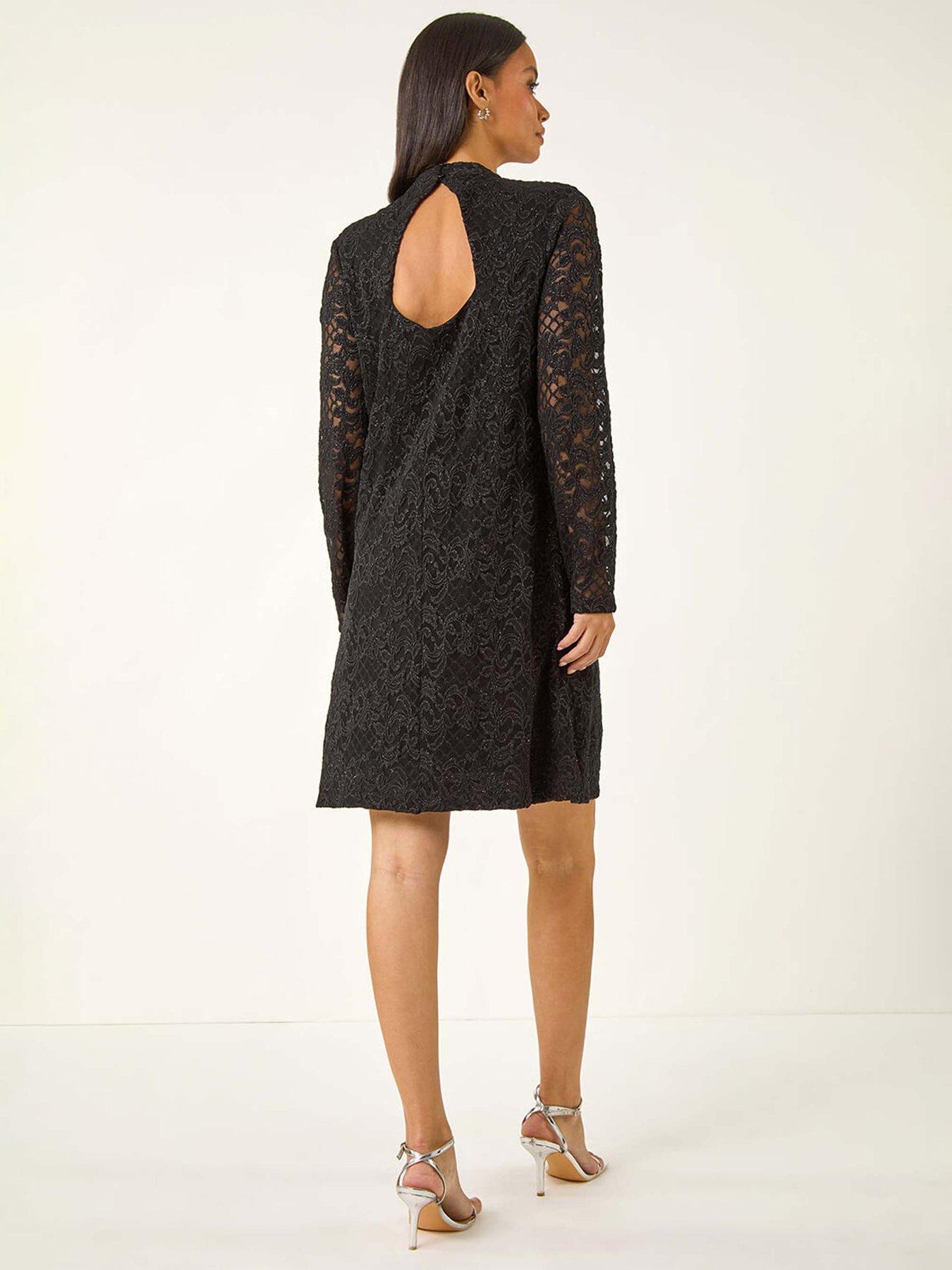  image of roman-dusk-baroque-lace-shift-dress-black