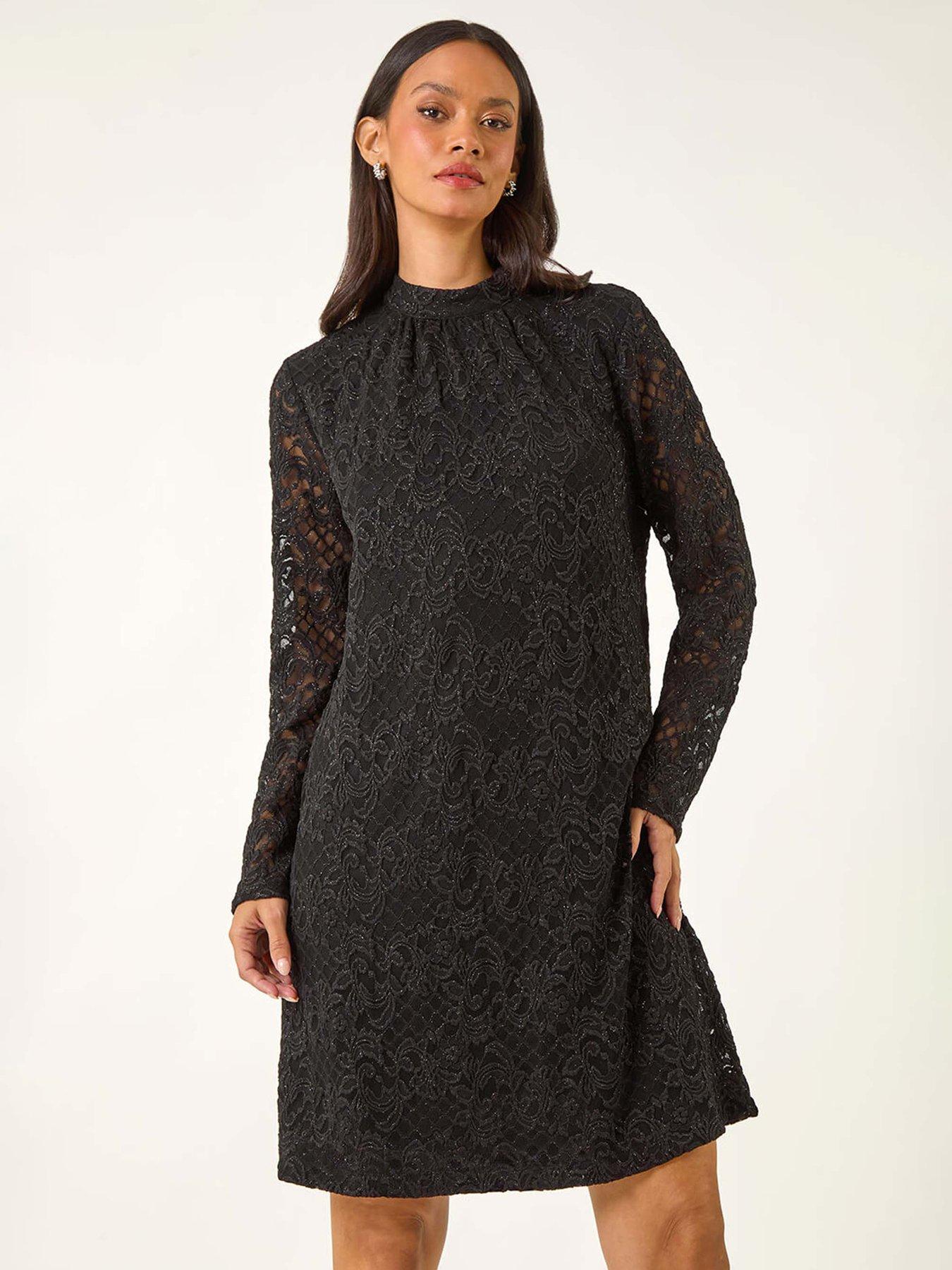  image of roman-dusk-baroque-lace-shift-dress-black