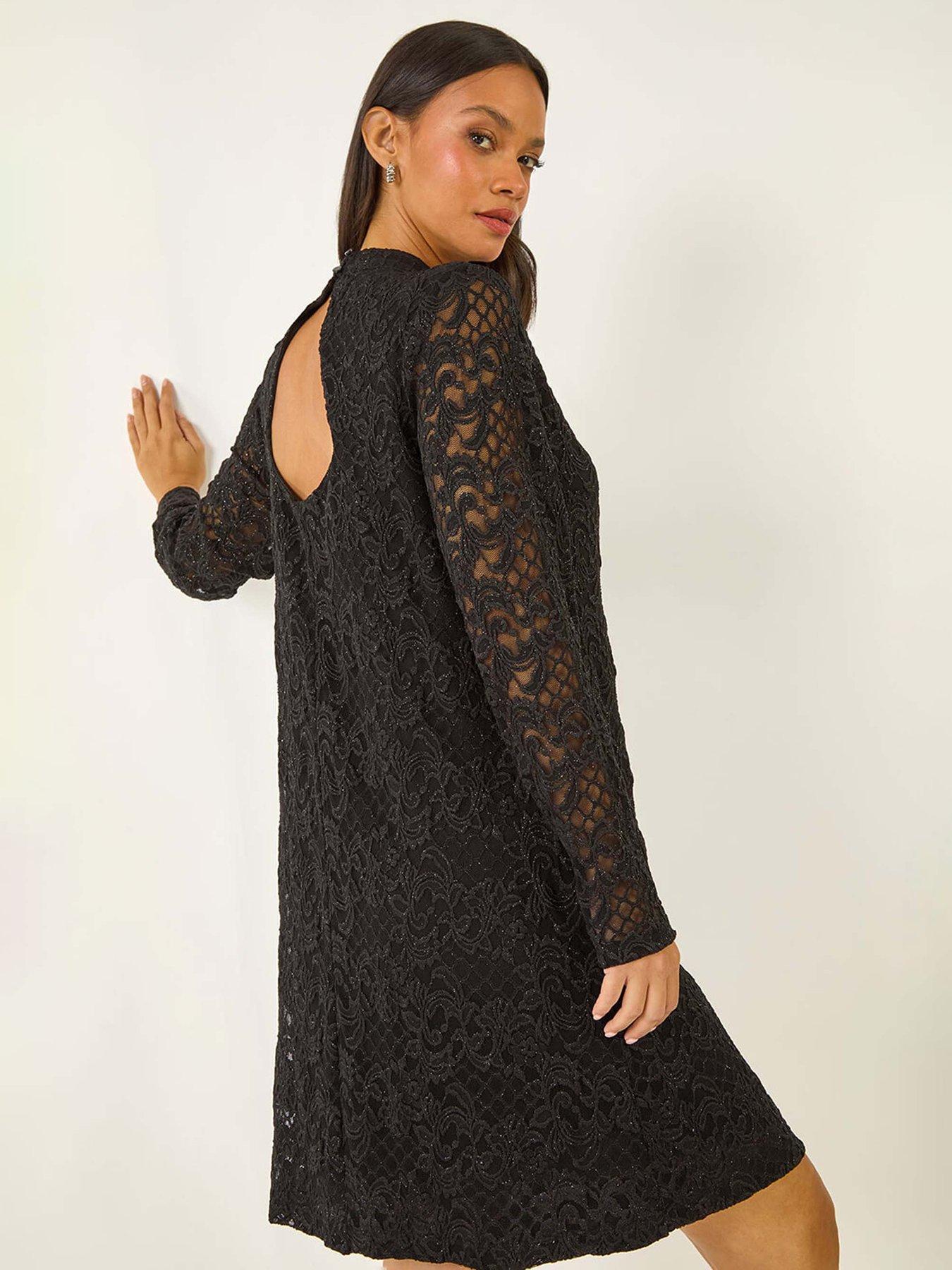  image of roman-dusk-baroque-lace-shift-dress-black