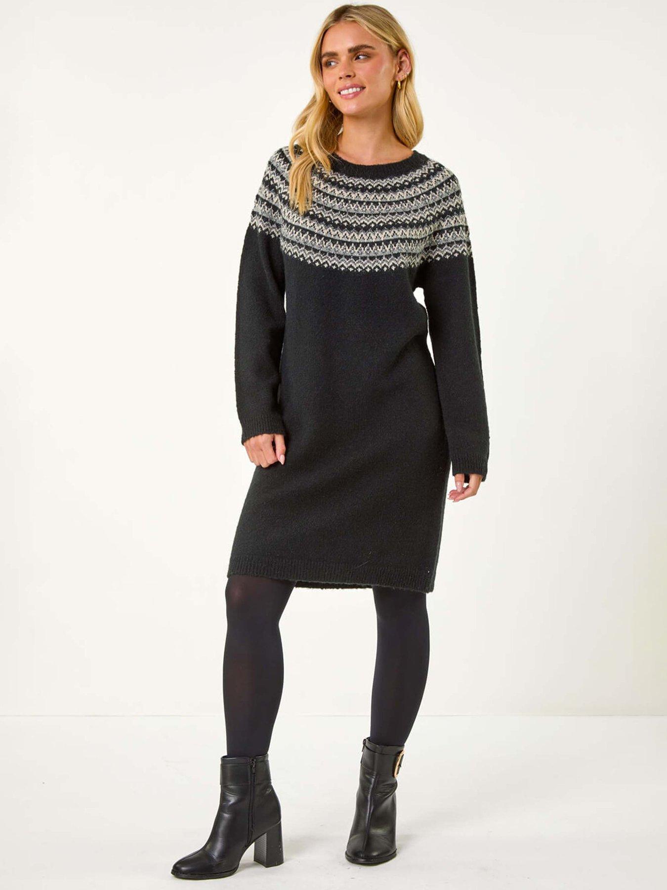Roman Petite Fairisle Knit Jumper Dress - Black