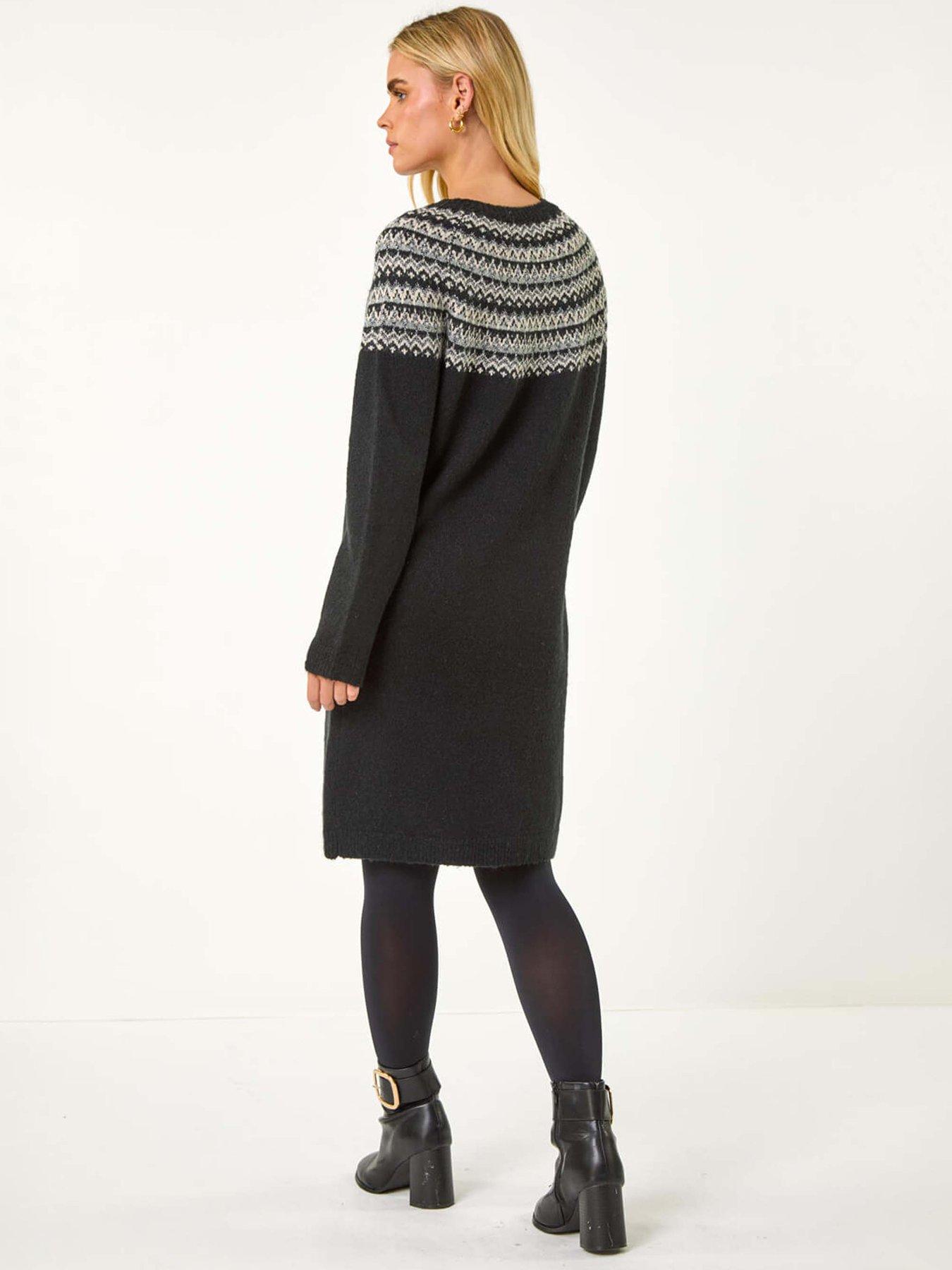  image of roman-petite-fairisle-knit-jumper-dress-black