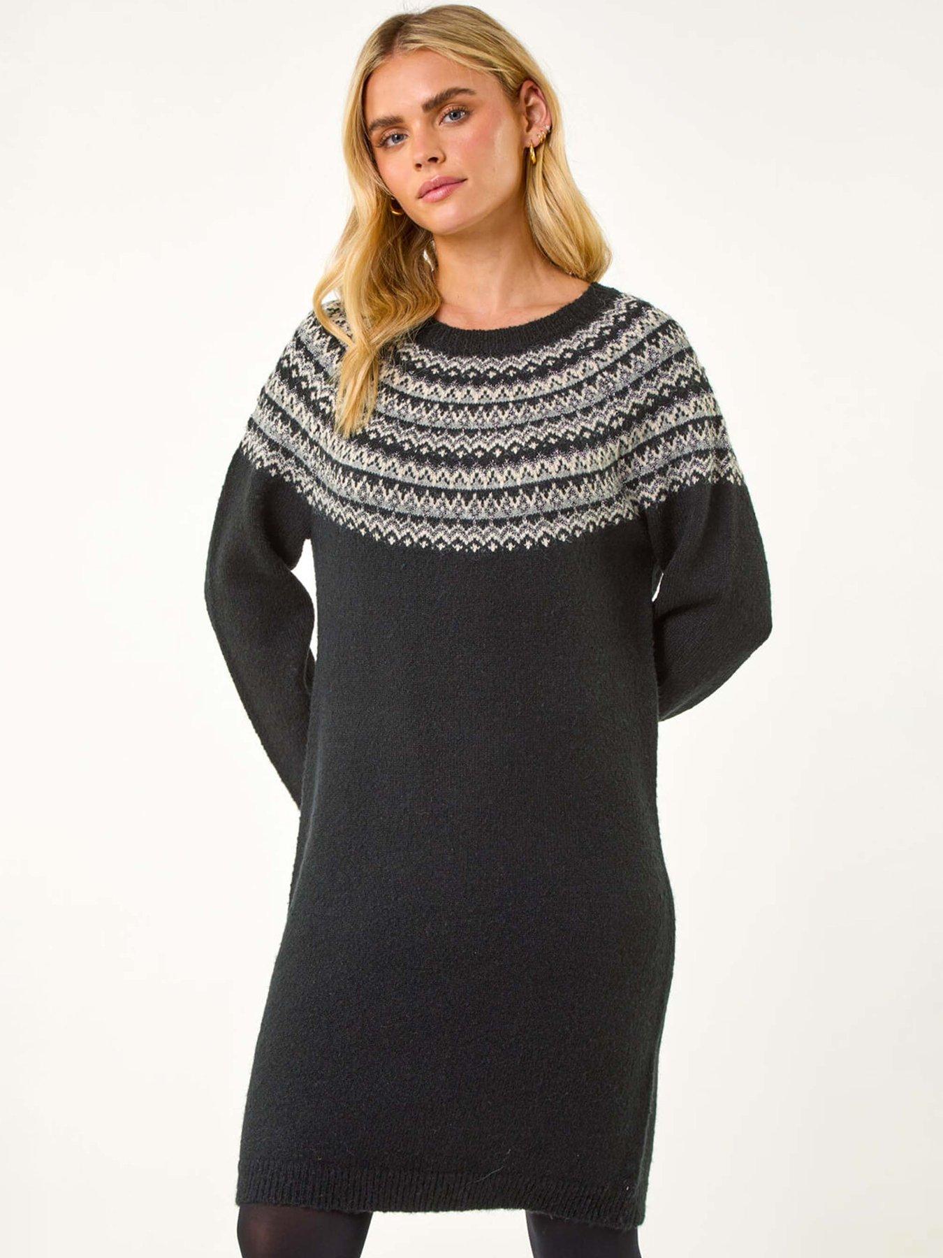  image of roman-petite-fairisle-knit-jumper-dress-black