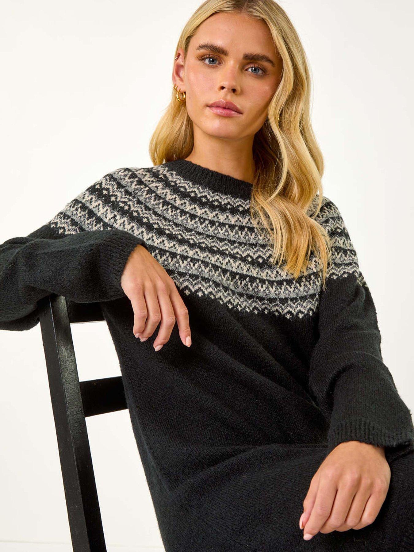  image of roman-petite-fairisle-knit-jumper-dress-black