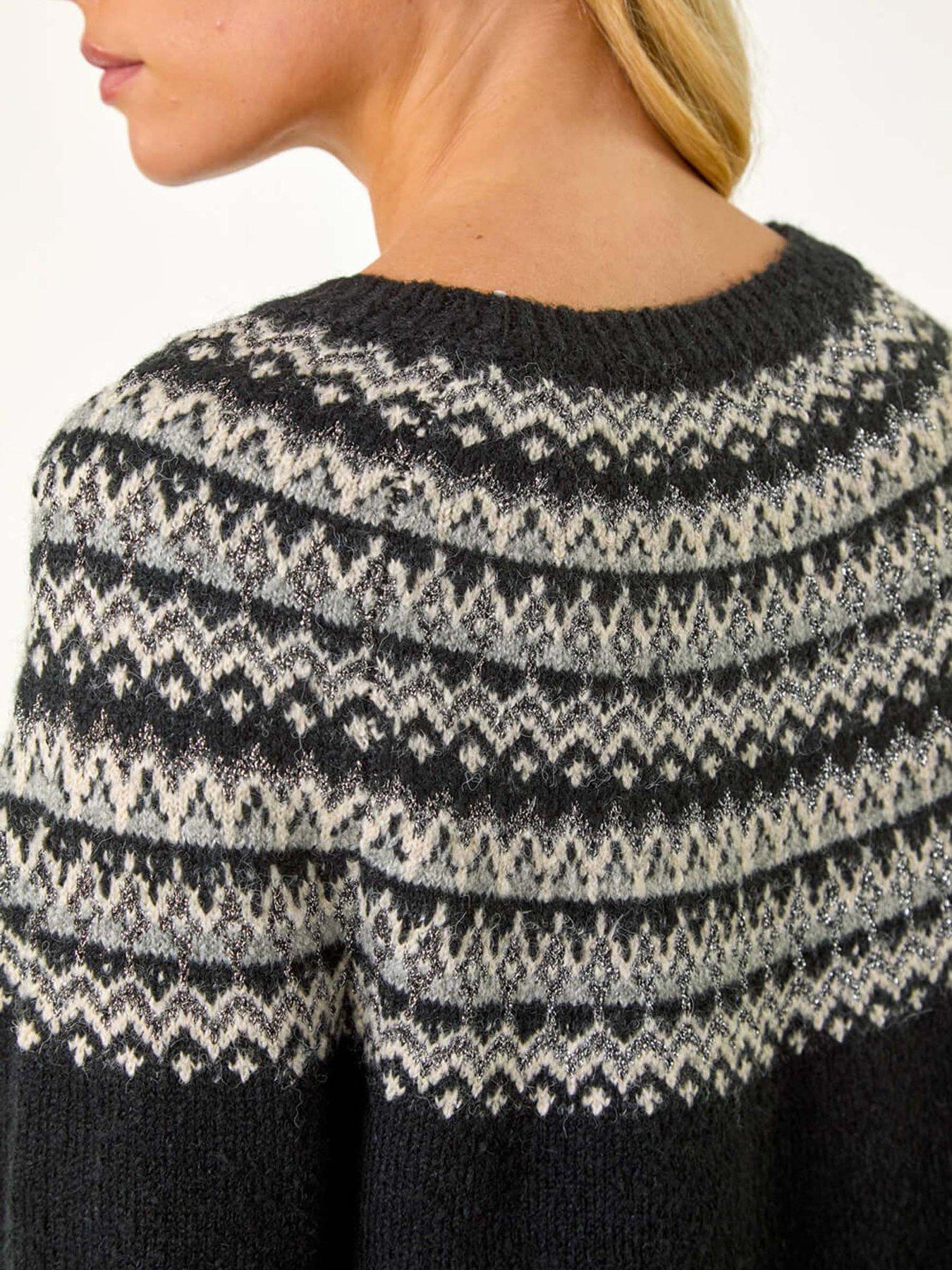  image of roman-petite-fairisle-knit-jumper-dress-black