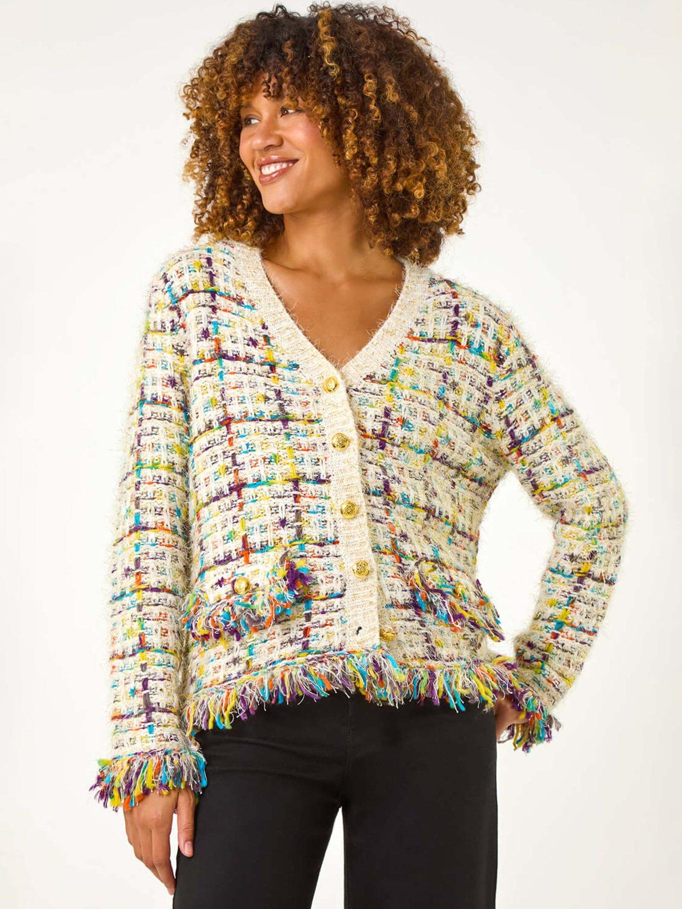 undefined Textured Fringe Knit Cardigan - Ivory