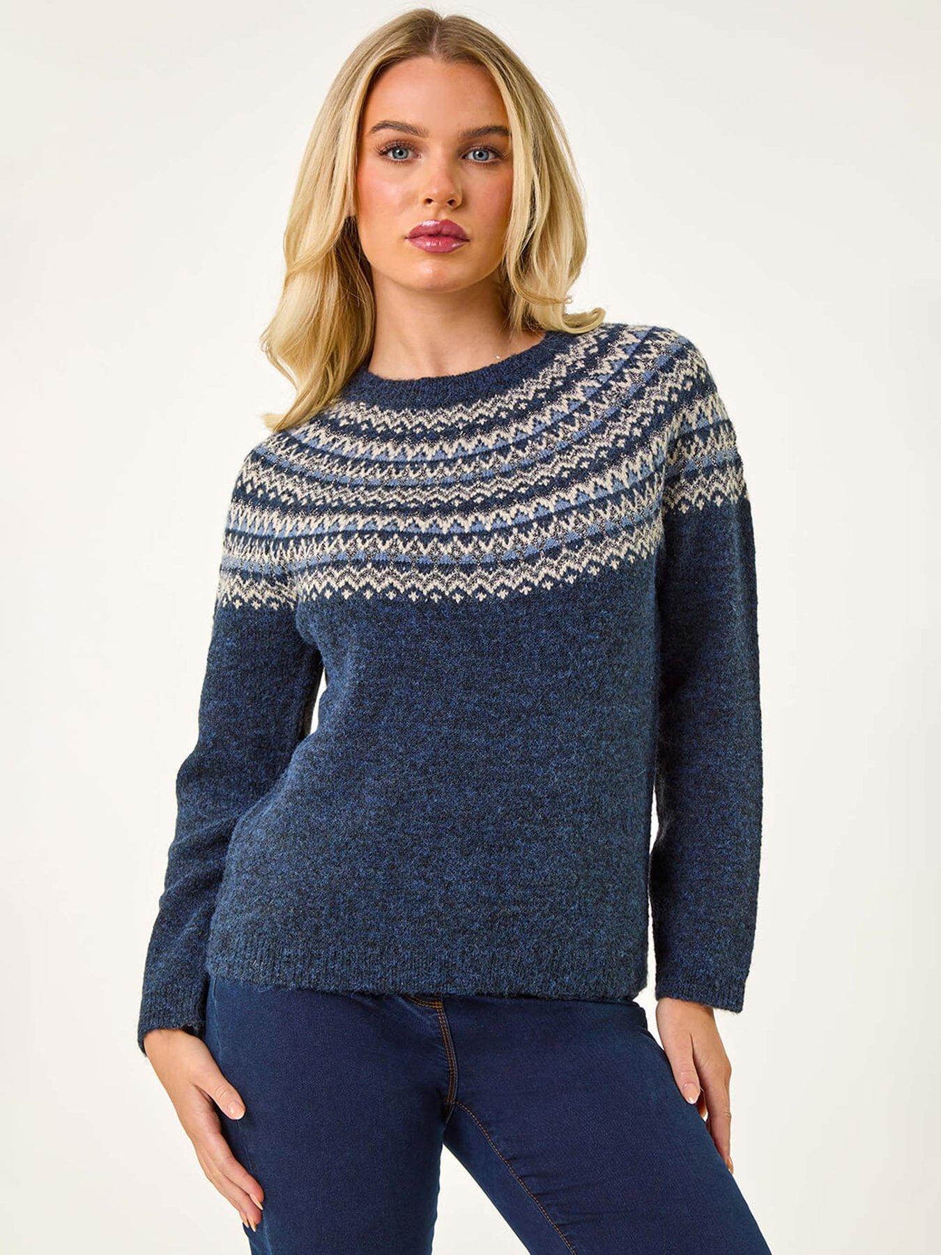 undefined Petite Metallic Fairisle Detail Knit Jumper - Navy