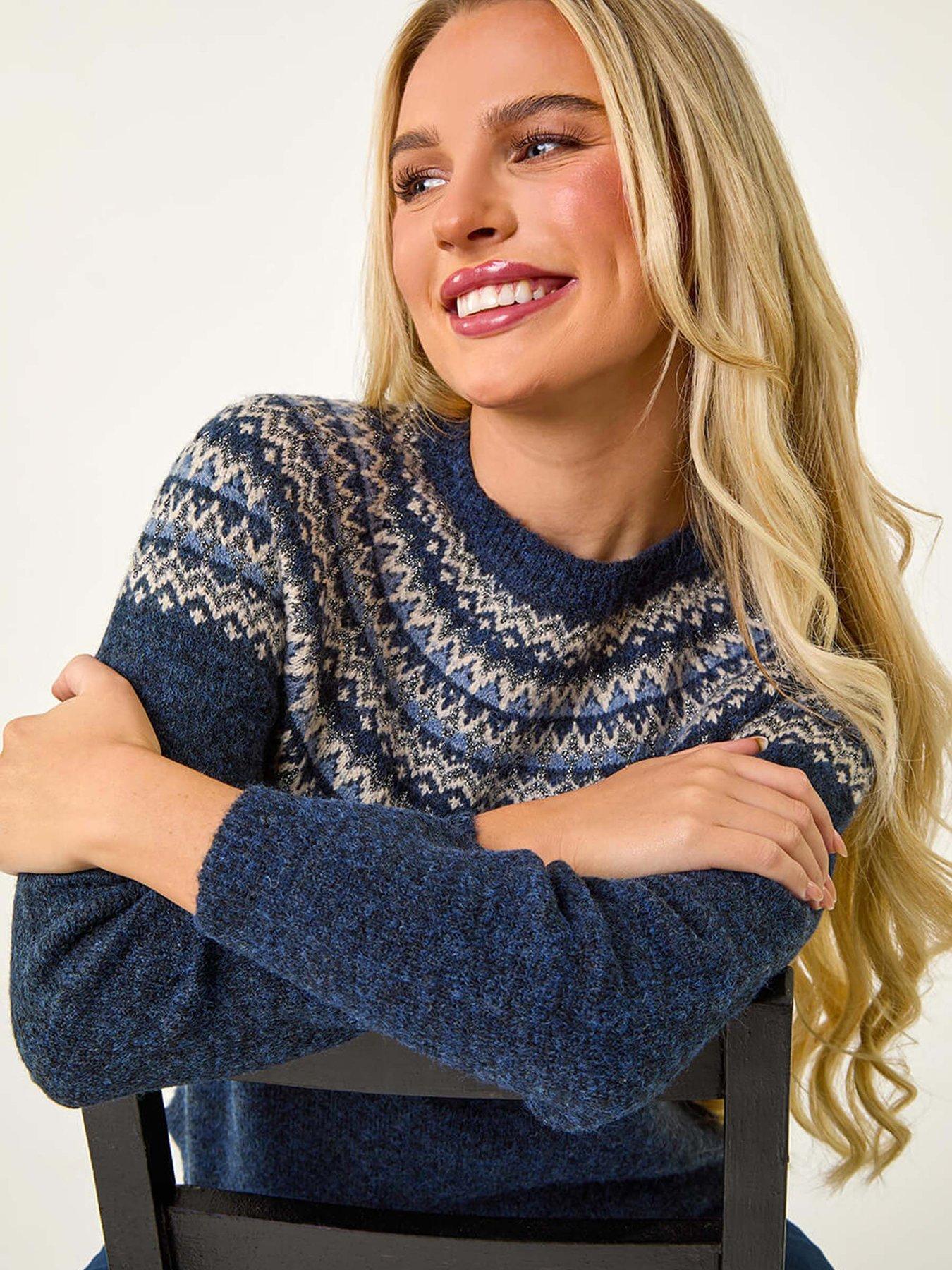 Image 4 of 5 of Roman Petite Metallic Fairisle Detail Knit Jumper - Navy