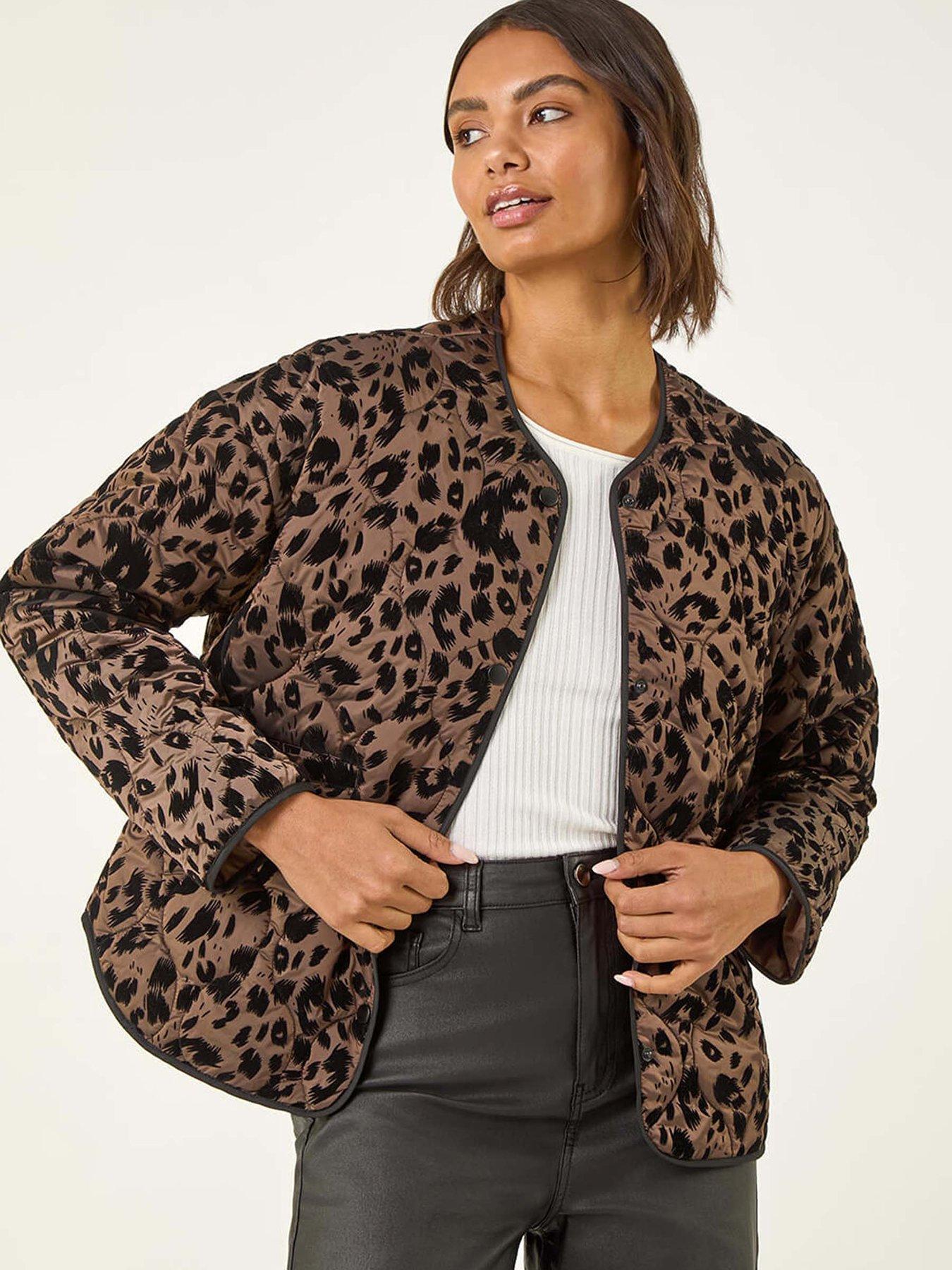 Roman Animal Print Flock Quilted Jacket - Brown