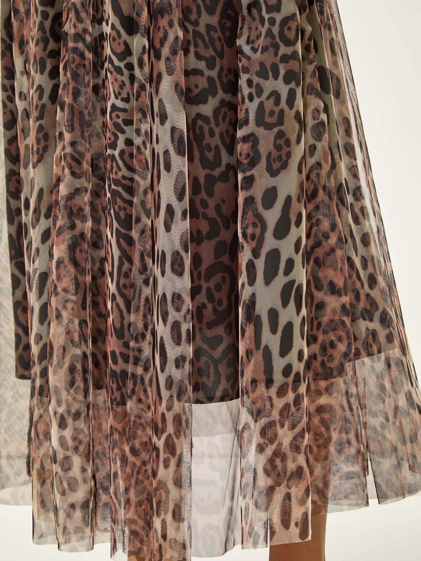 Image 5 of 5 of Roman Animal Print Mesh Layered Skirt - Chocolate