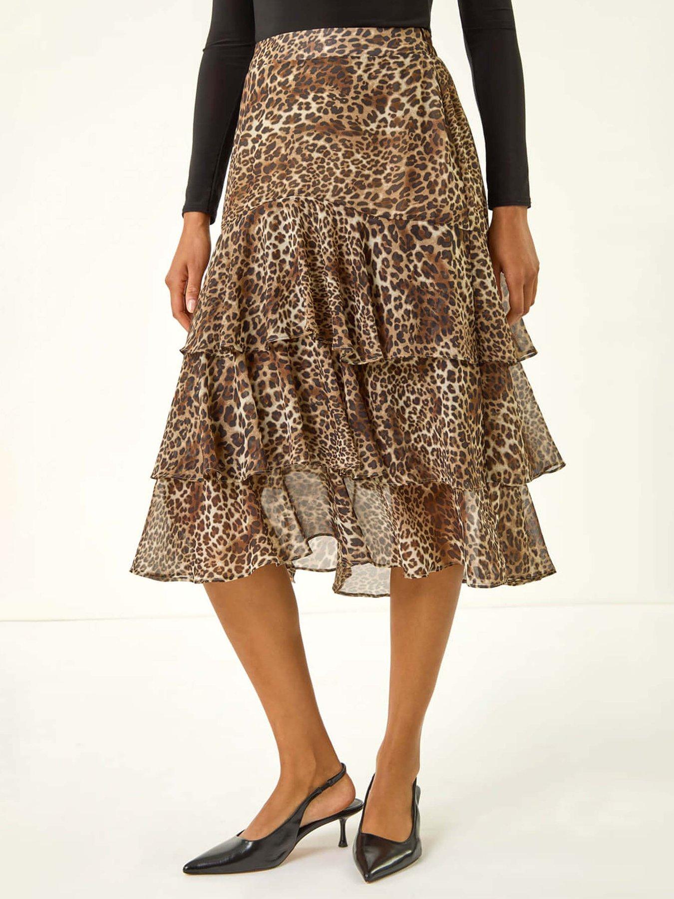 undefined Animal Print Ruffled Skirt - Natural