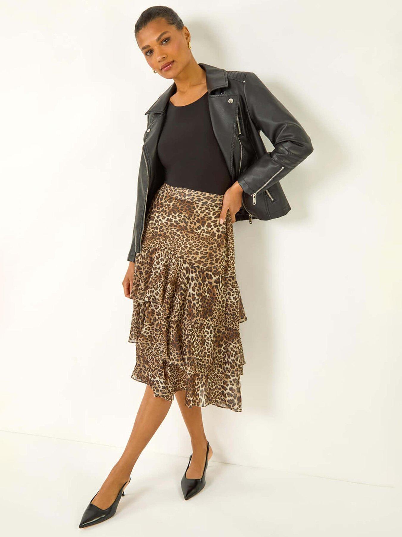 Image 4 of 5 of Roman Animal Print Ruffled Skirt - Natural