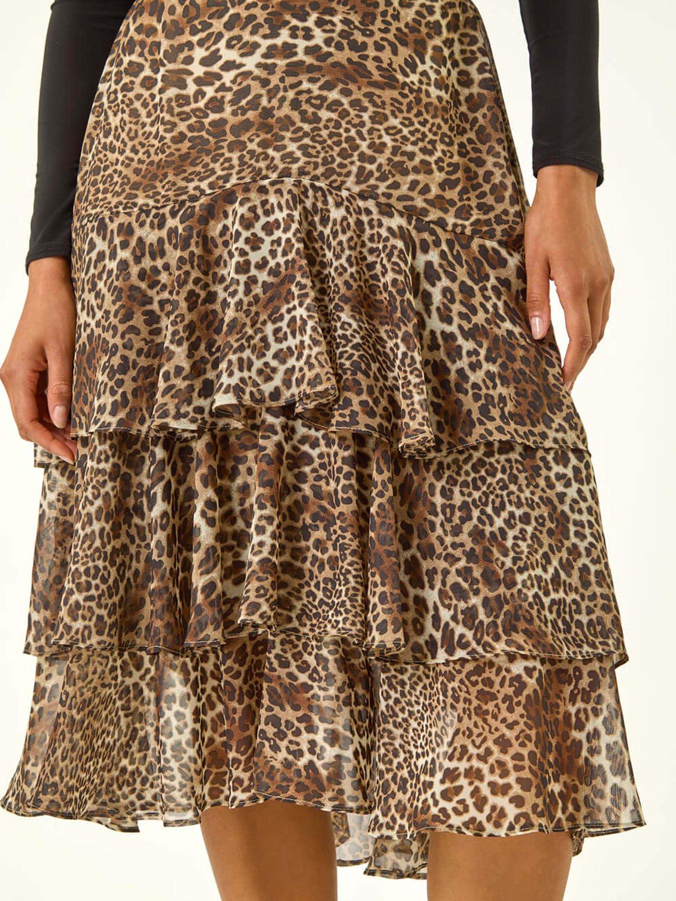 Image 5 of 5 of Roman Animal Print Ruffled Skirt - Natural