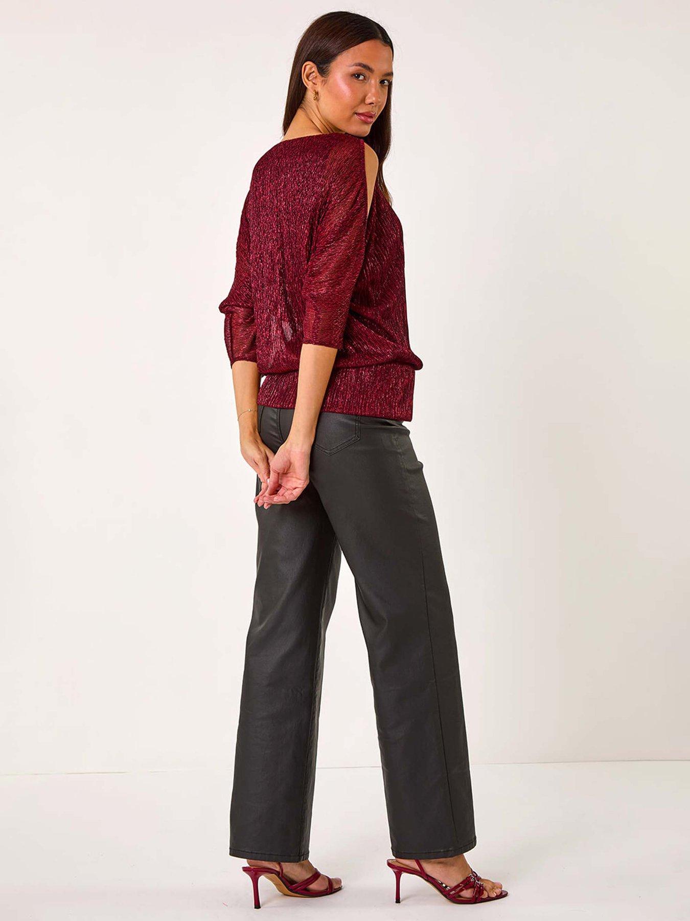 Image 2 of 5 of Roman Metallic Plisse Banded Hem Top - Red