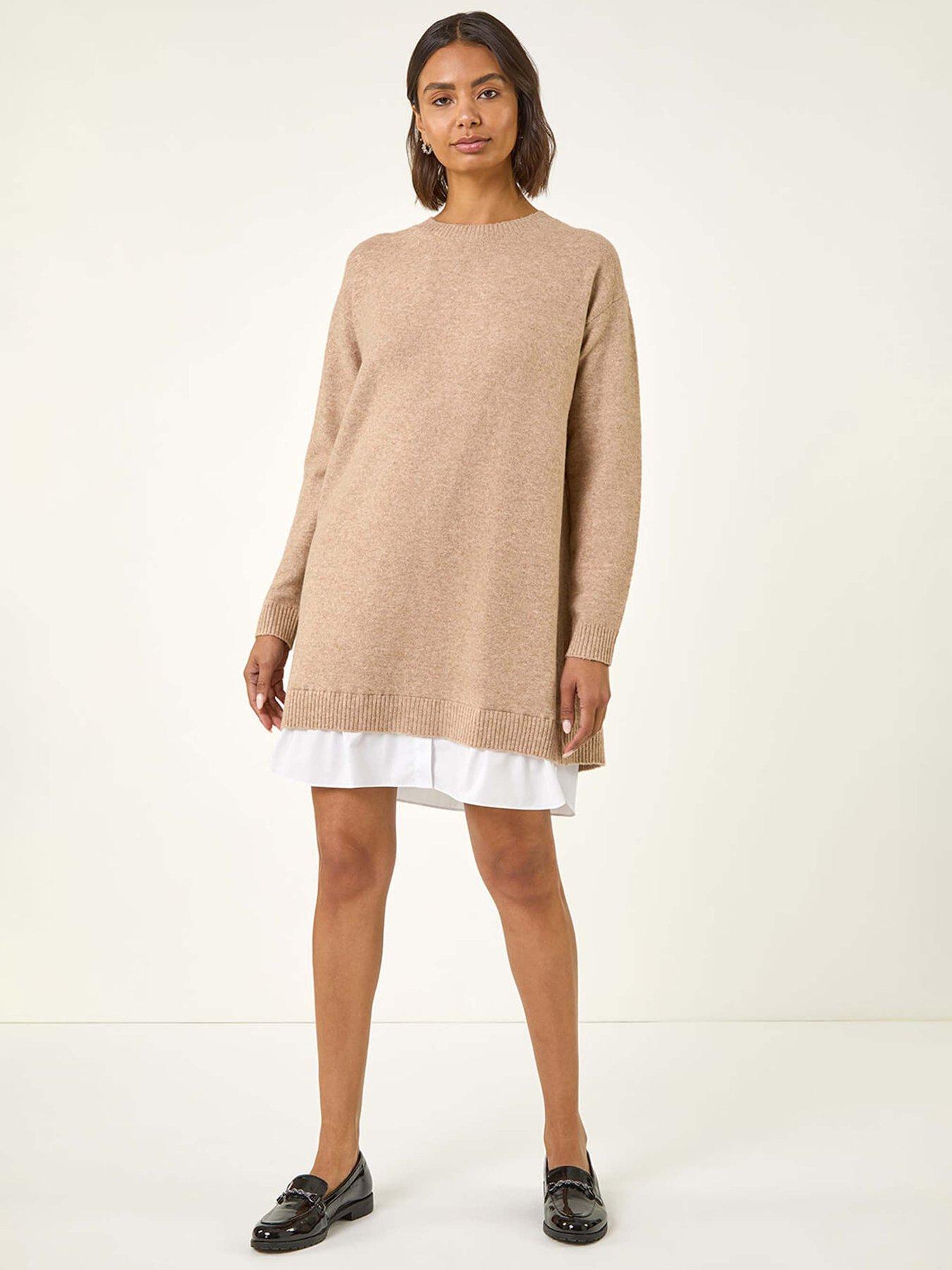 Image 1 of 5 of Roman Mock Shirt Knitted Dress - Natural