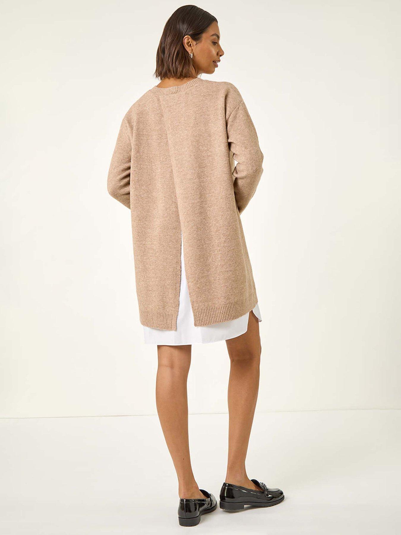 Image 2 of 5 of Roman Mock Shirt Knitted Dress - Natural