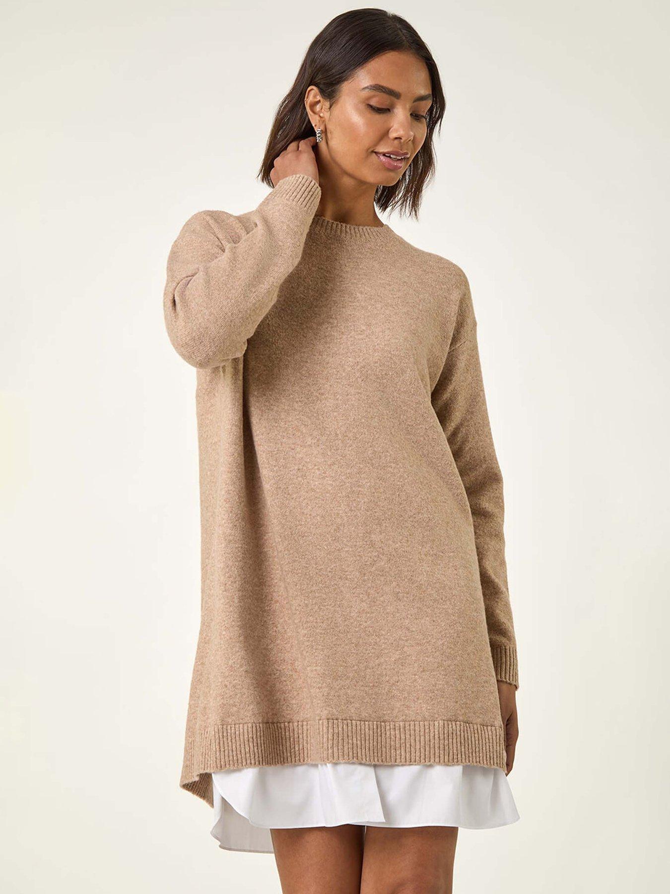 Image 3 of 5 of Roman Mock Shirt Knitted Dress - Natural