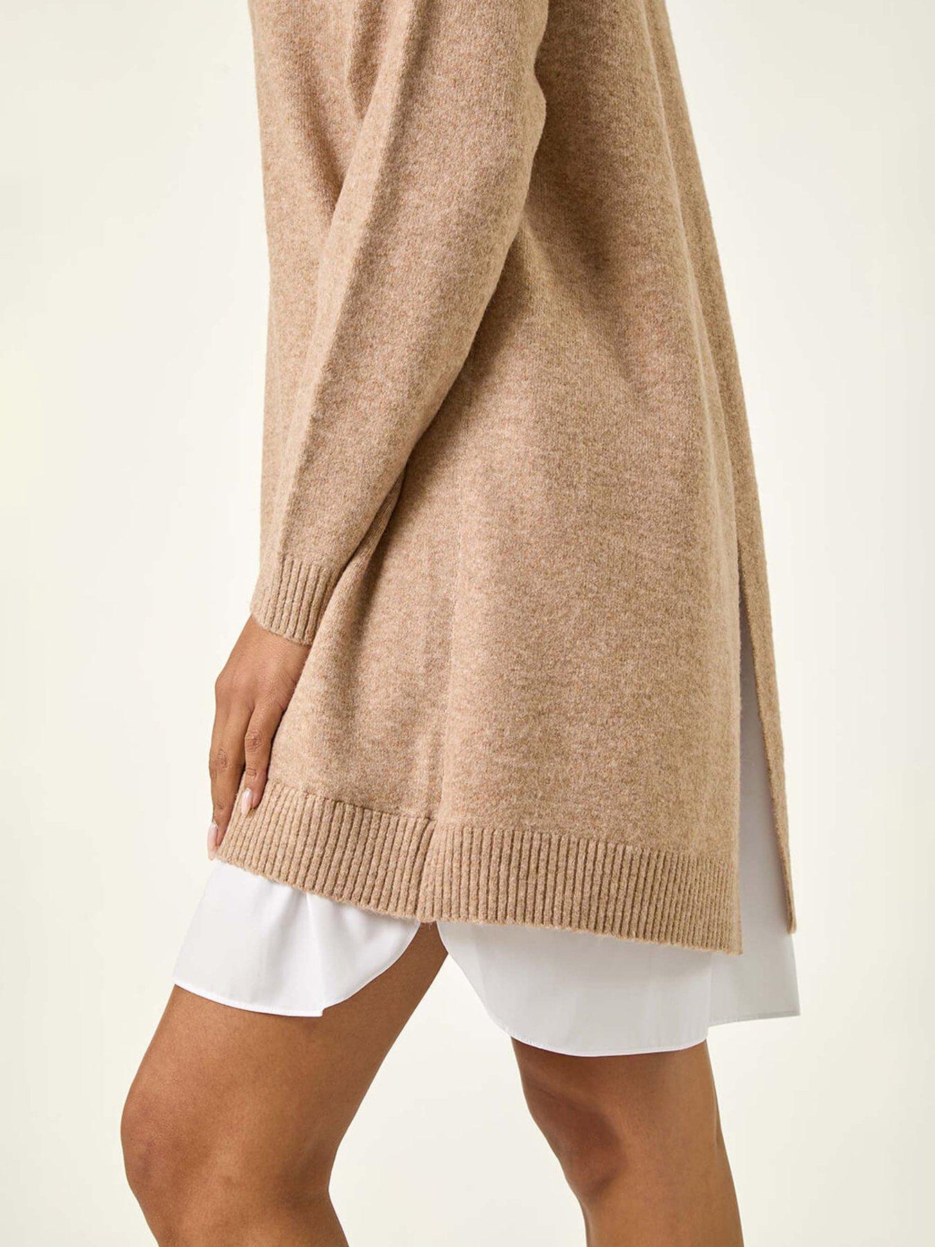 Image 5 of 5 of Roman Mock Shirt Knitted Dress - Natural