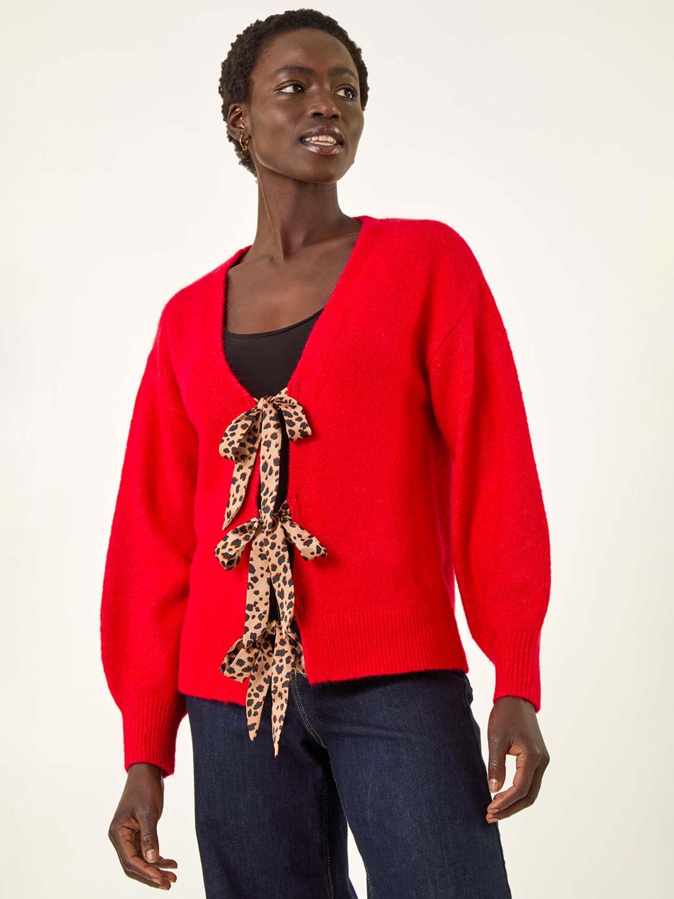 Roman Animal Tie Front Knit Cardigan - Red