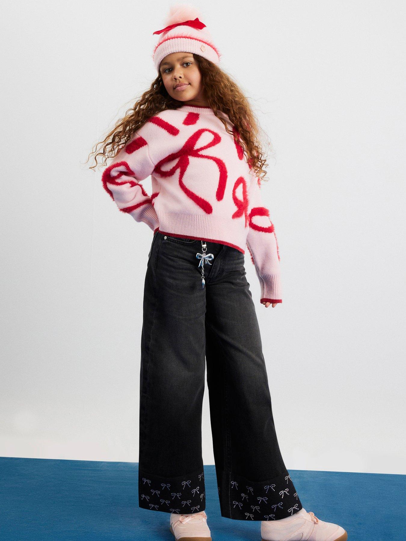 undefined Older Girls Fluffy Bow Jumper - Pink