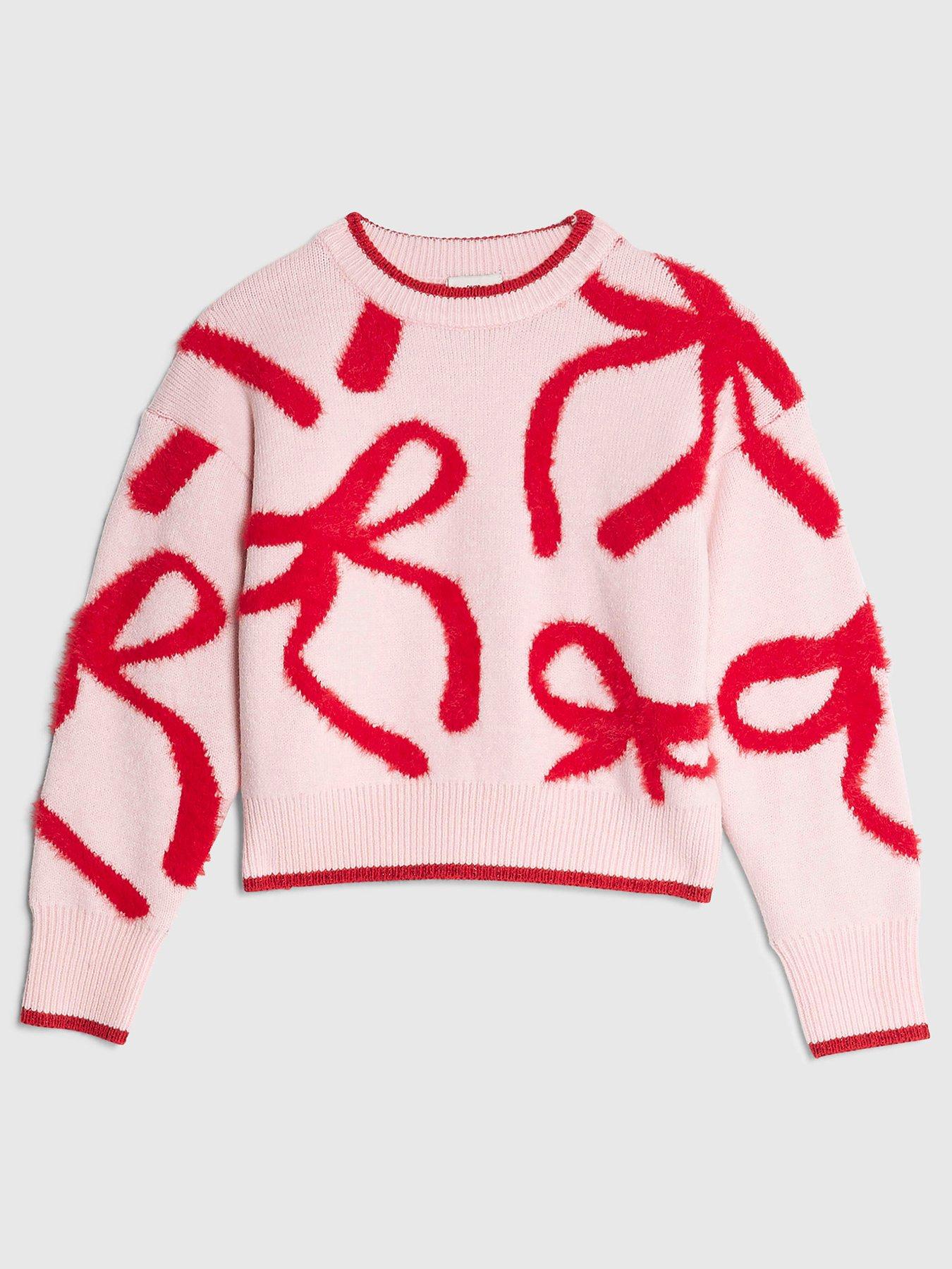 Image 2 of 5 of River Island Older Girls Fluffy Bow Jumper - Pink