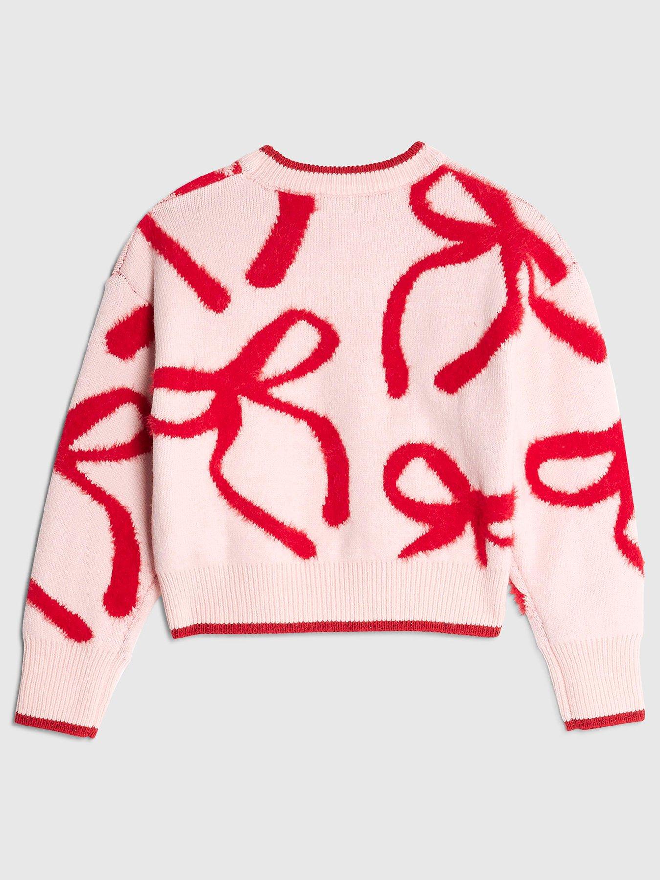 Image 3 of 5 of River Island Older Girls Fluffy Bow Jumper - Pink