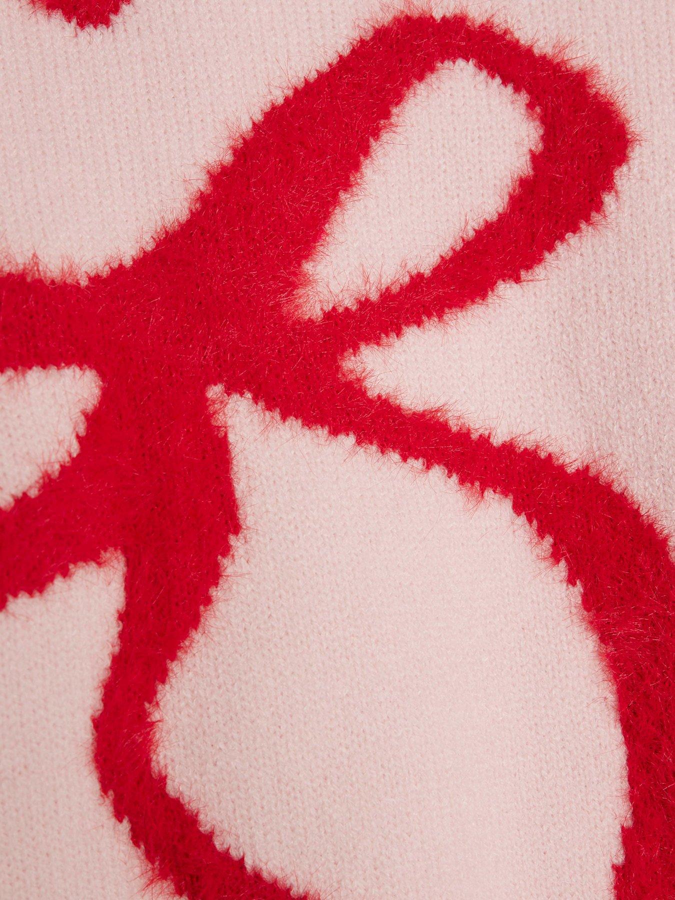 Image 5 of 5 of River Island Older Girls Fluffy Bow Jumper - Pink