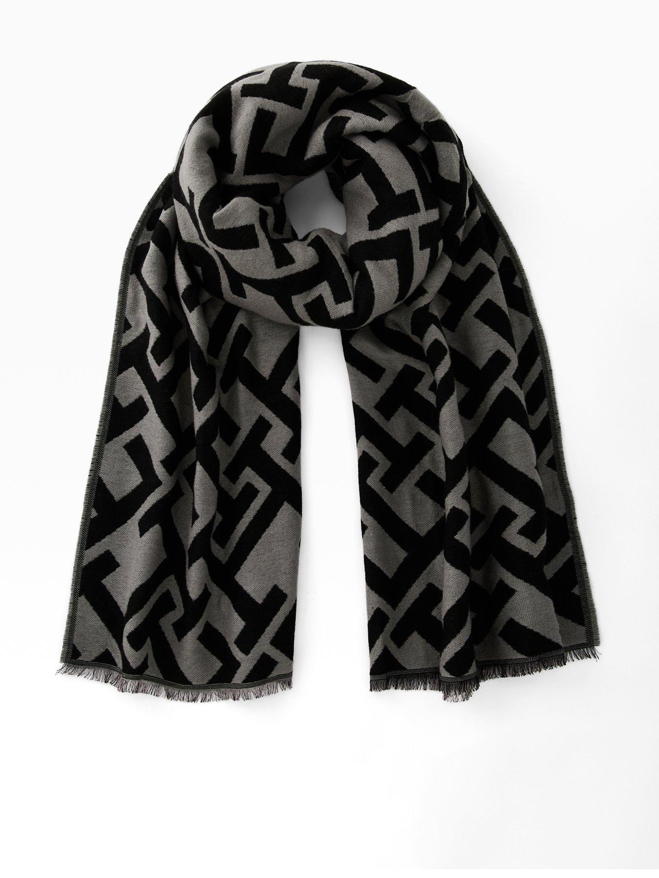 front image of tommy-hilfiger-monogram-heavy-scarf-black